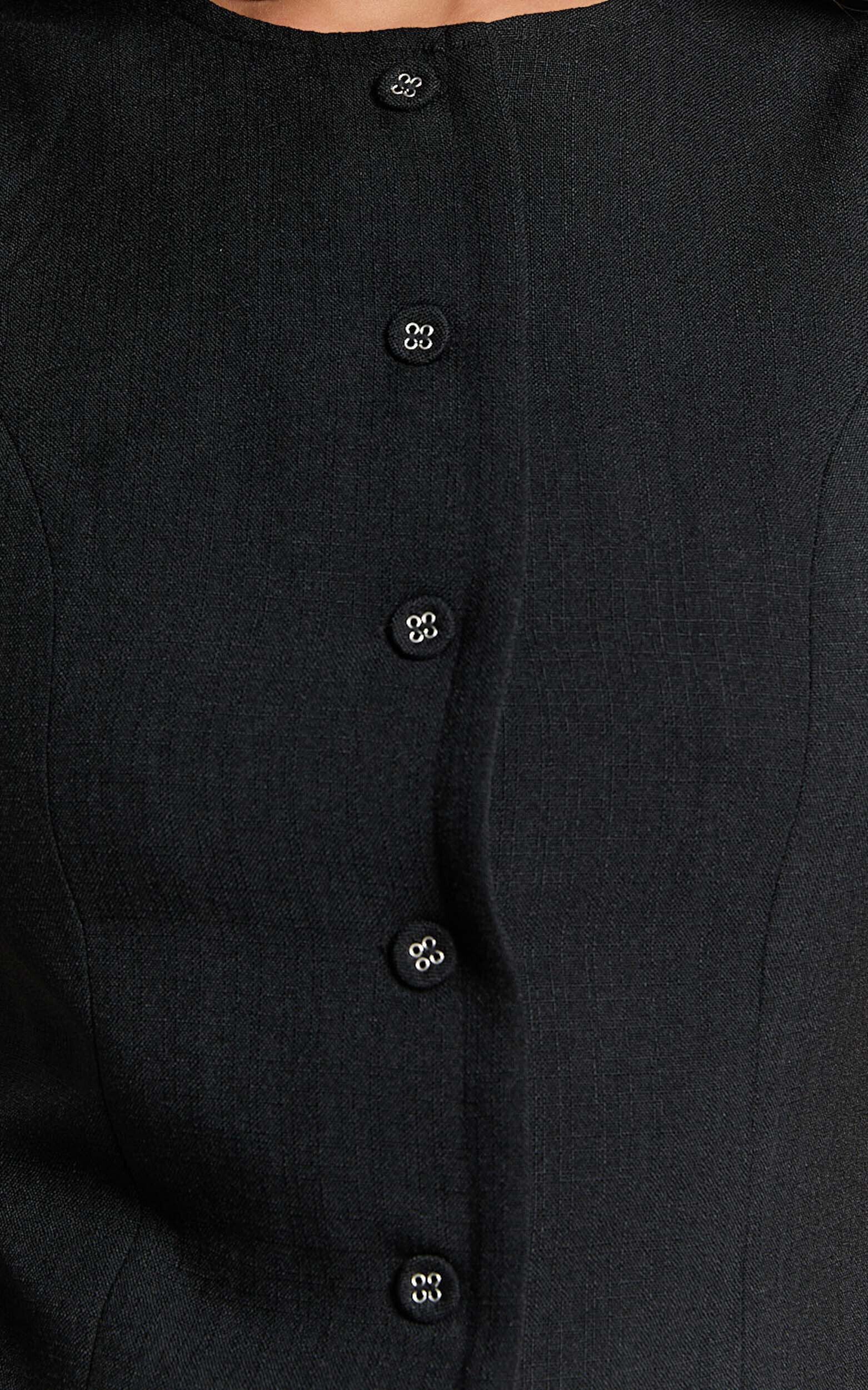 Yasmine Mini Dress - Button Down Boucle Dress in Black