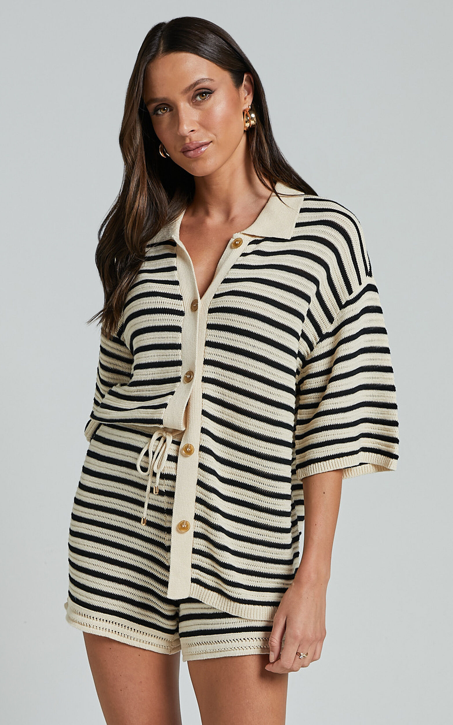 Runaway The Label - Cherie Knit Shirt in Sand/Black