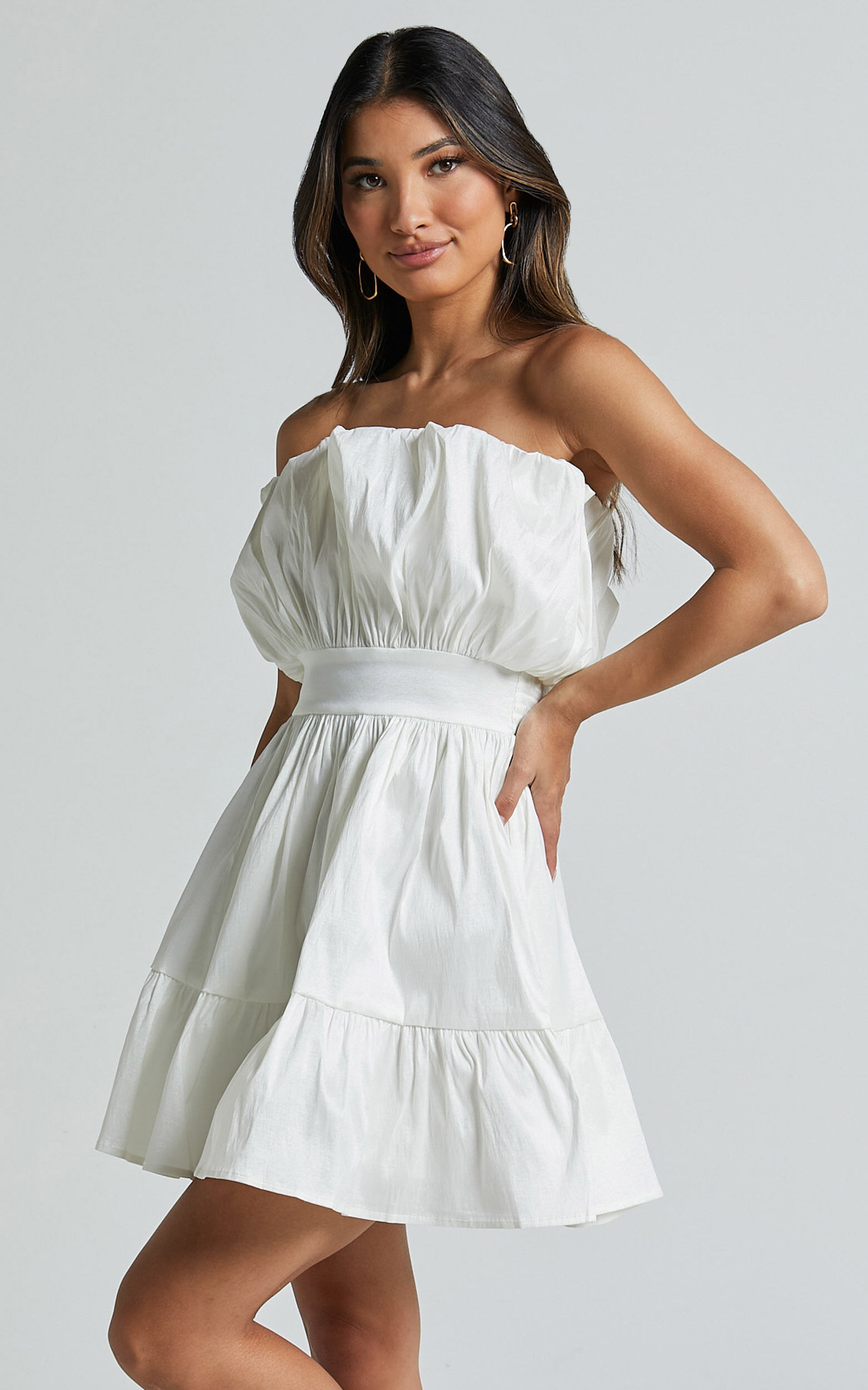 Austine Mini Dress - Strapless A Line Dress in Oyster