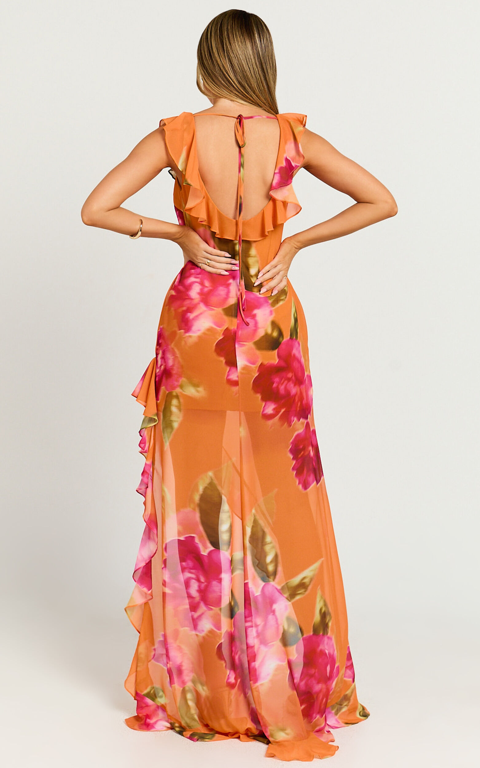 Theadore Maxi Dress - One Shoulder Asymmetric Hem Dress in Tropical Sunset