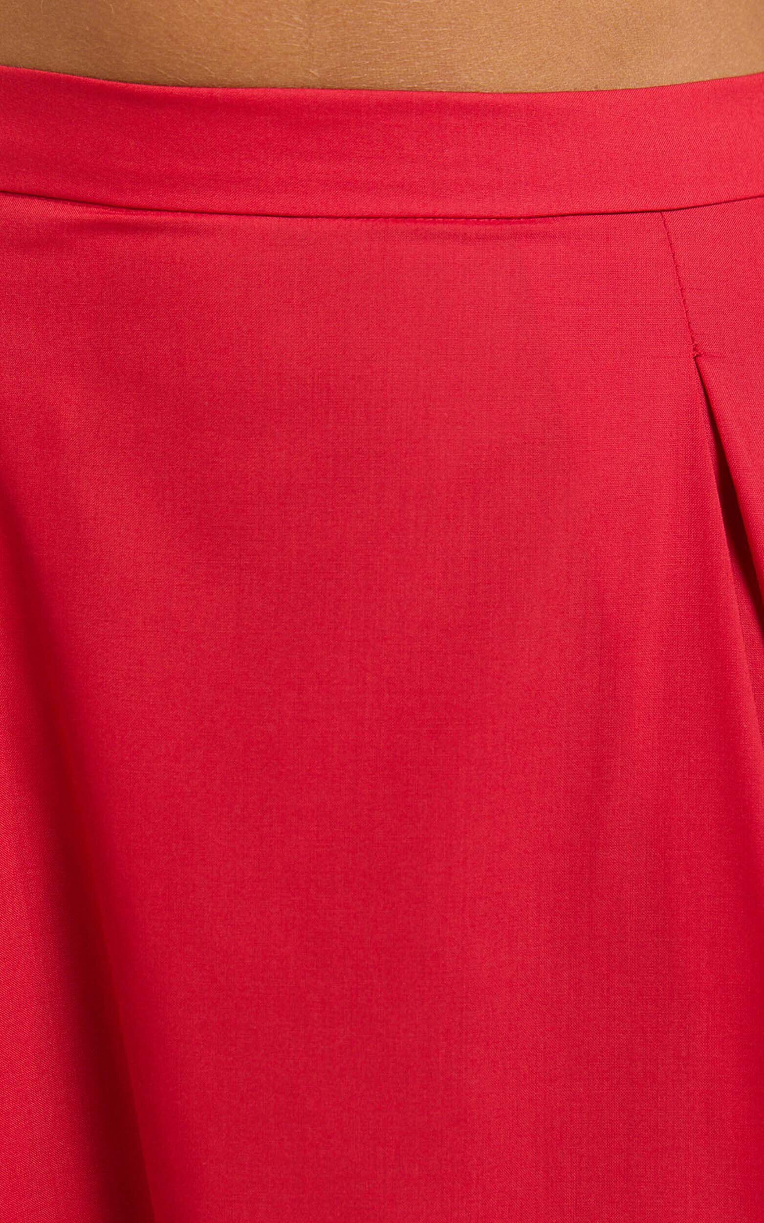 Rosalee Two Piece Set - Strappy Crop Top and High Waisted A Line Midi Skirt Set in Red