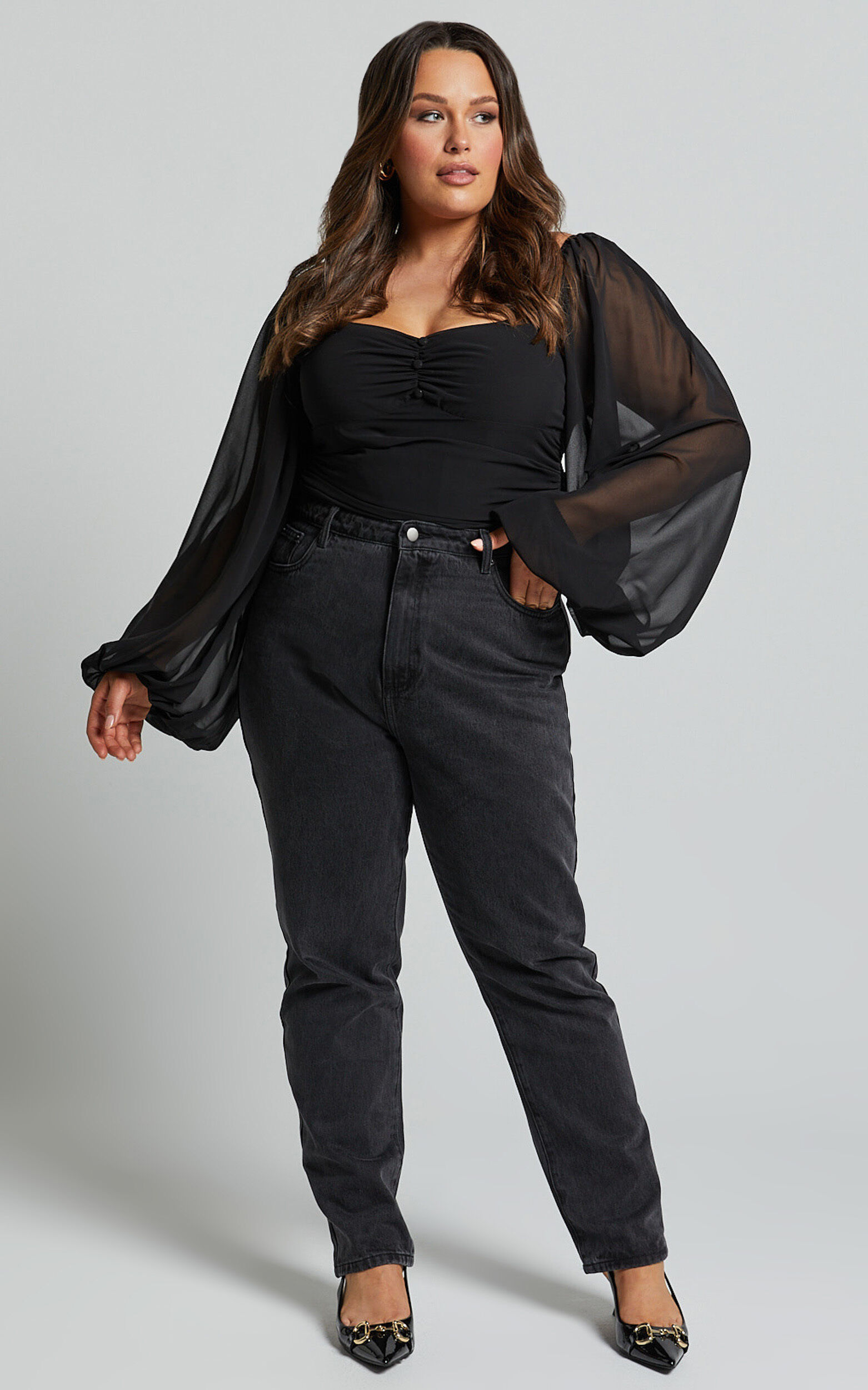 Dermot Bodysuit - Balloon Sleeve Bodysuit in Black