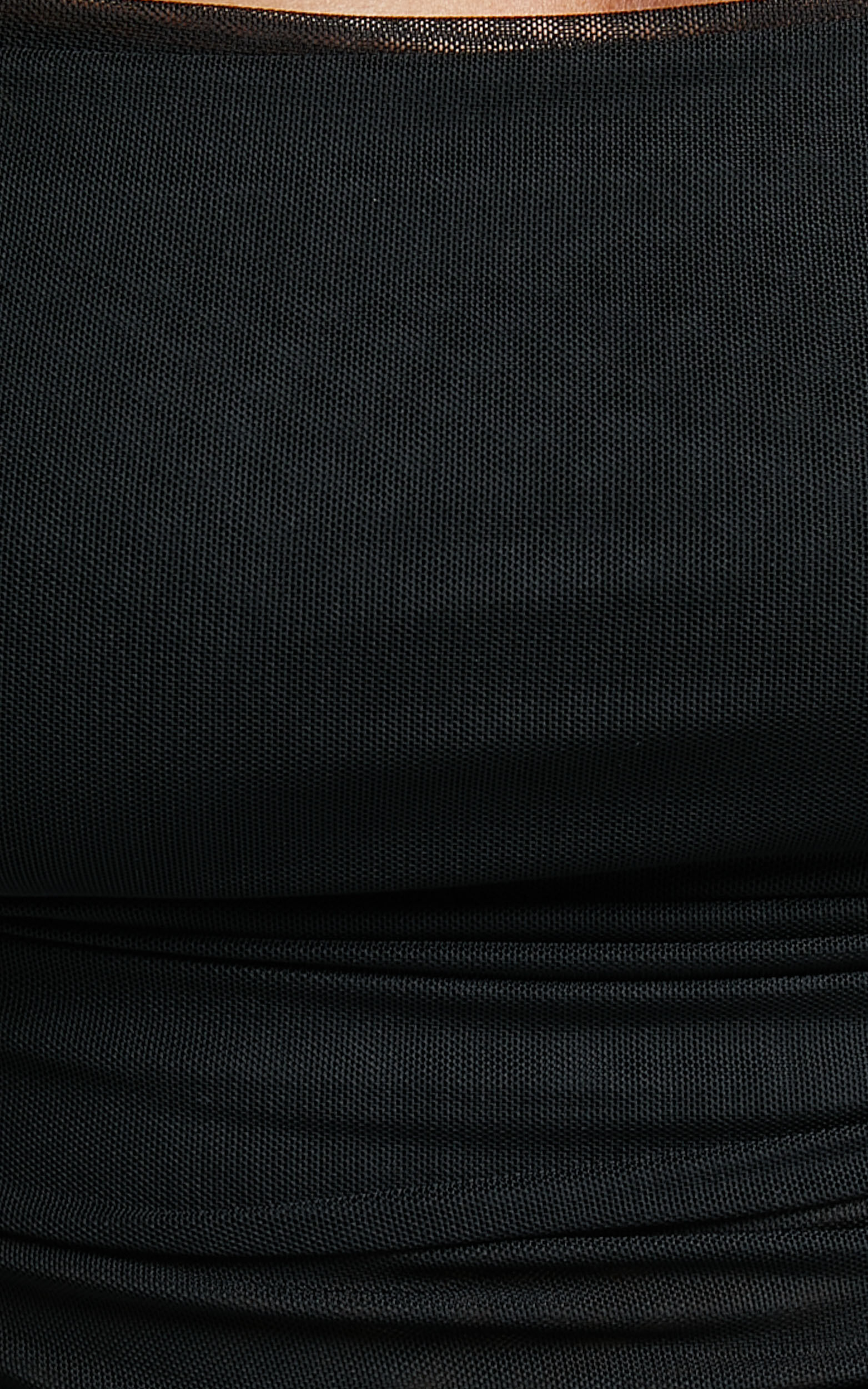 Jaythen Bodysuit - Long Sleeve Off Shoulder Ruched Mesh Bodysuit in Black