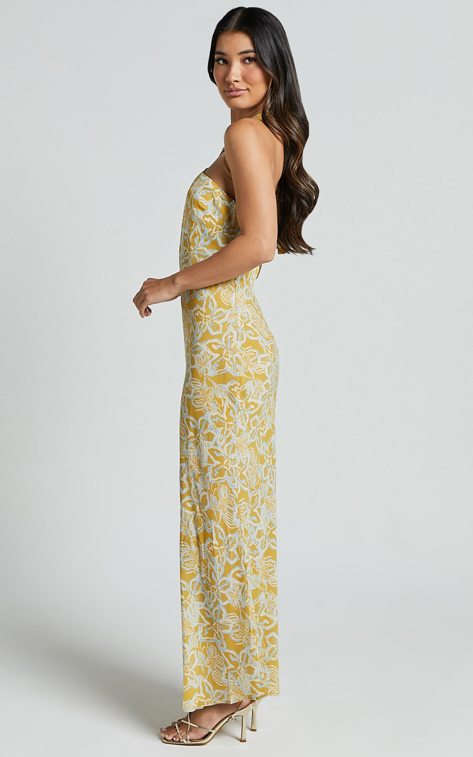 Alba Midi Dress - Halter Neck Slip Dress in Yellow