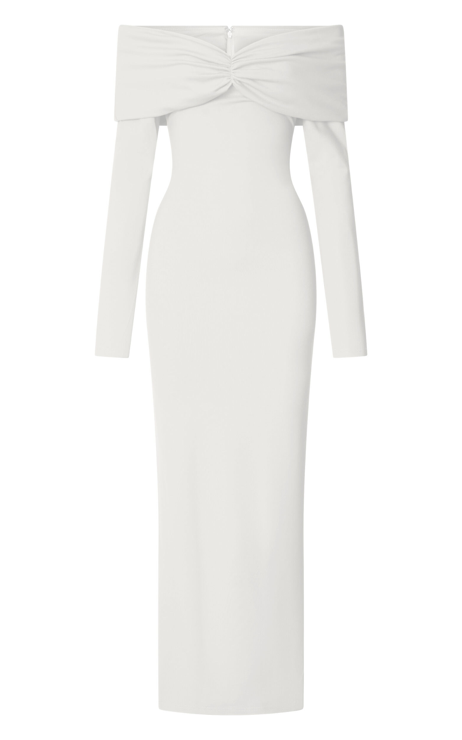 Rani Maxi Dress - Off Shoulder Long Sleeve Bodycon Dress in Off White