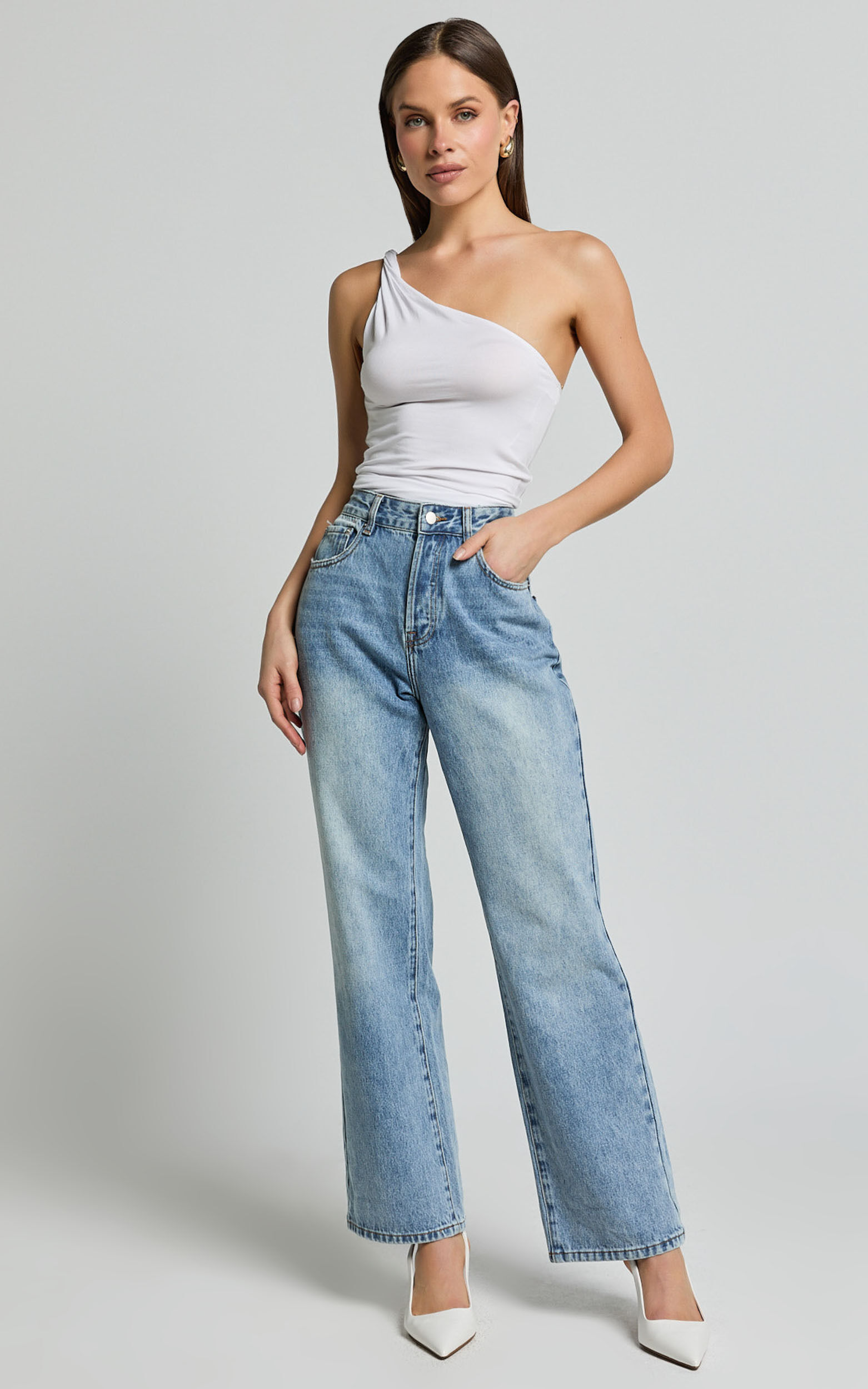 Marinette Top - Twisted One Shoulder Top in White