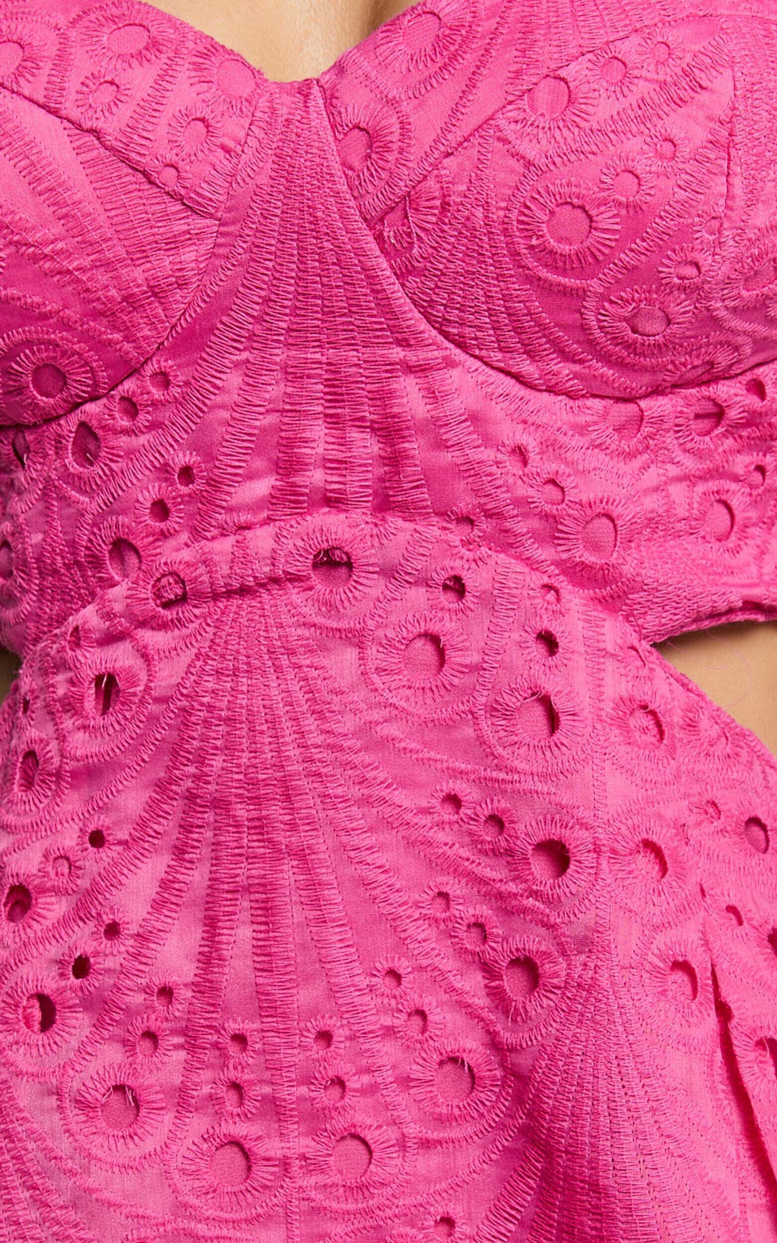 Layne Mini Dress - Strappy Cut Out Embroidered Dress in Pink