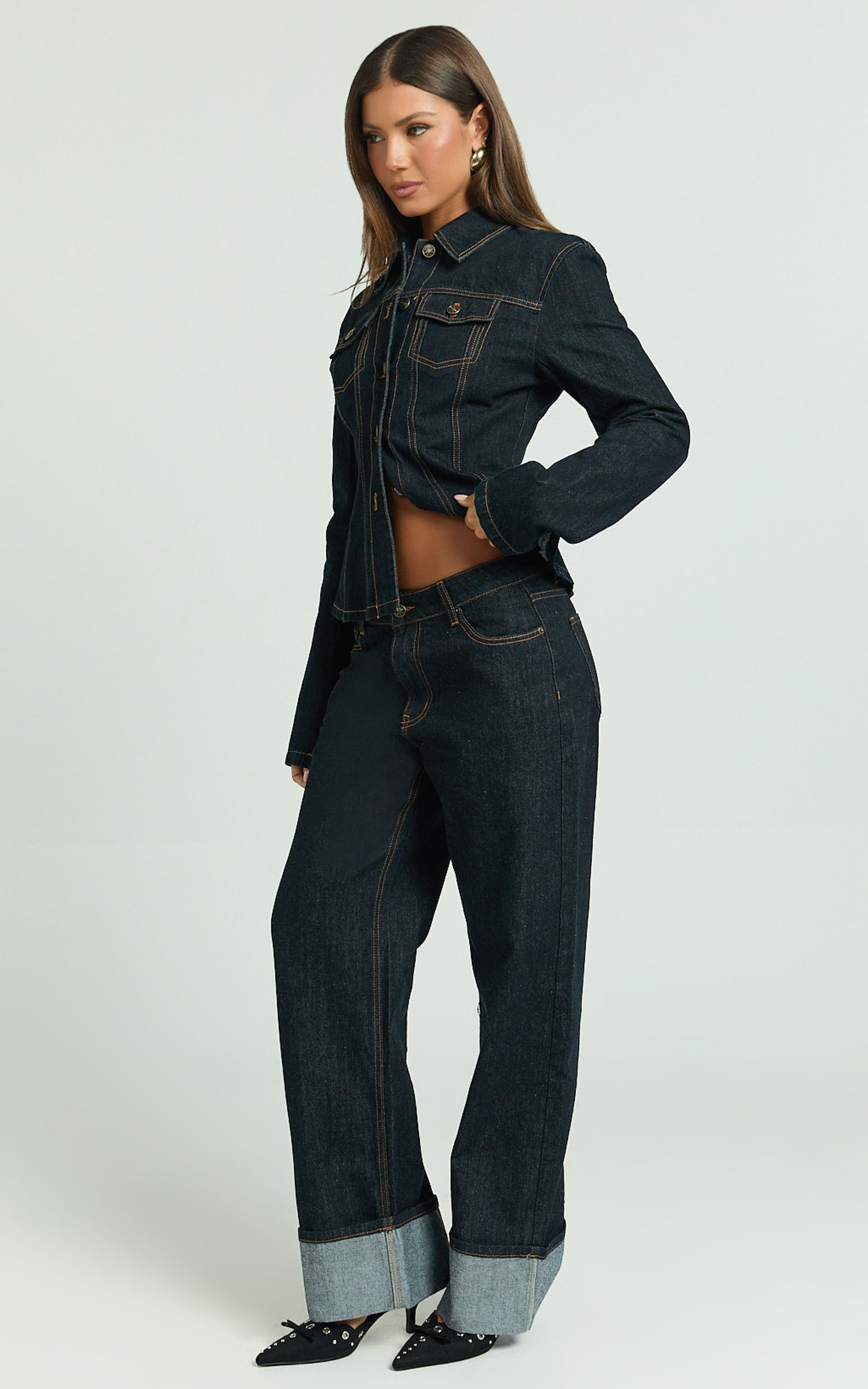Lioness - Top Model Cuffed Jeans in Dark Denim