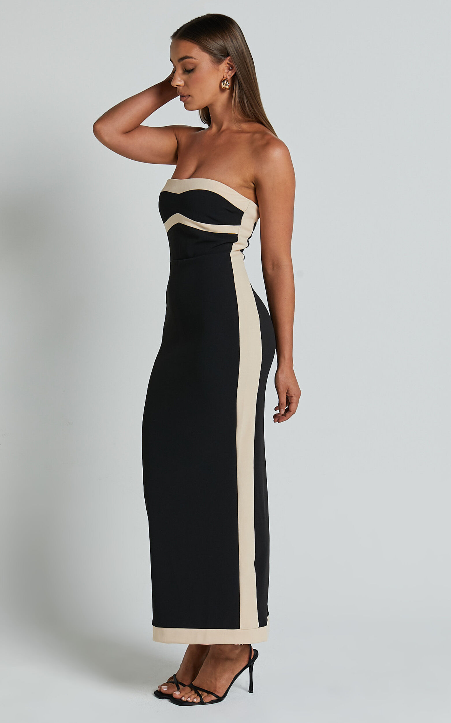 Chailyn Midi Dress - Strapless Bodycon Dress in Black