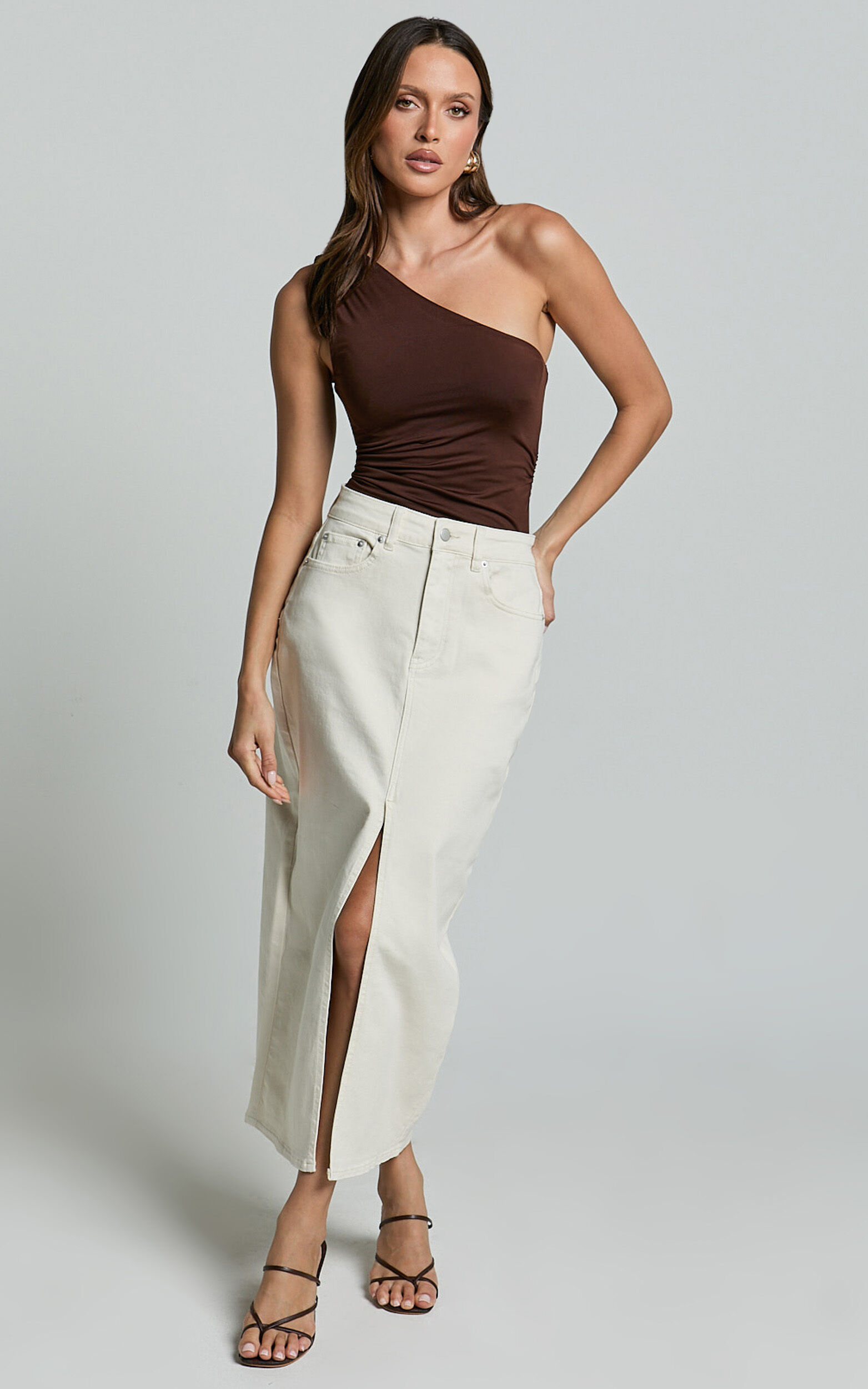 Anaya Midi Skirt - Denim Skirt in Ecru