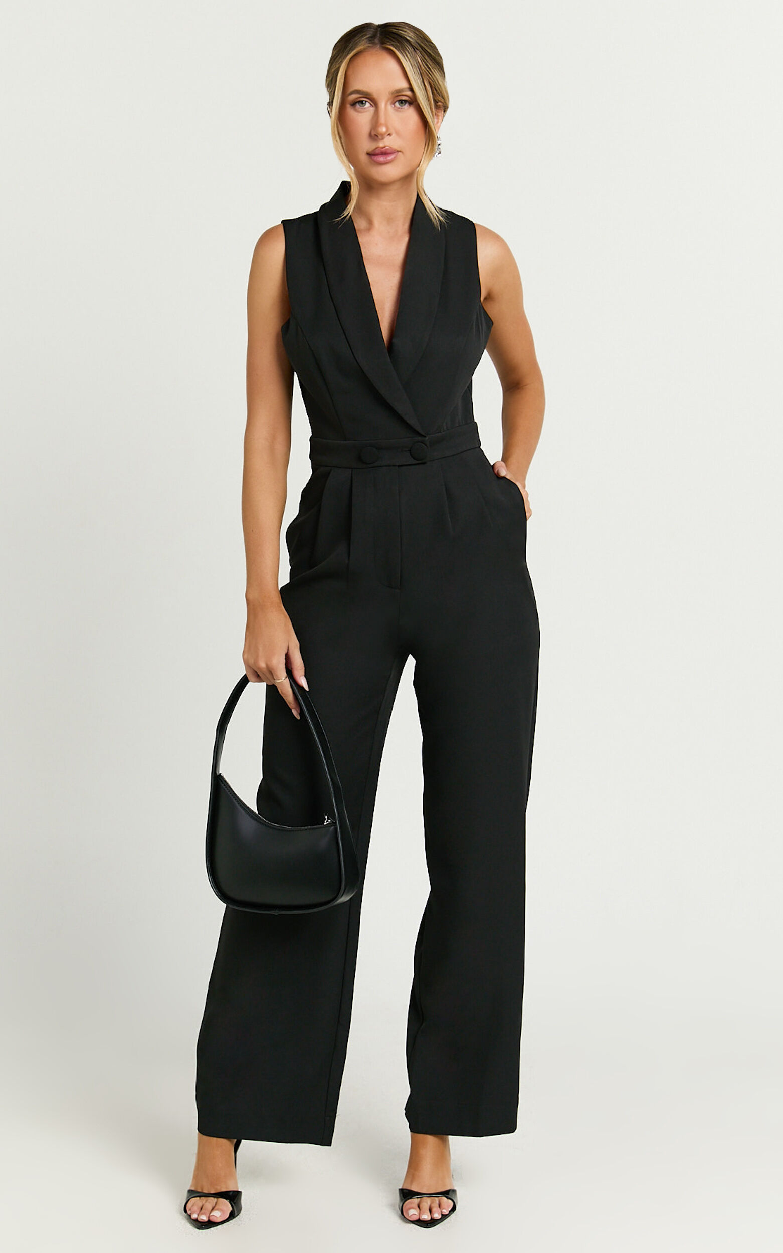 Octavie Jumpsuit - Plunge Wide Leg Jumpsuit in Black