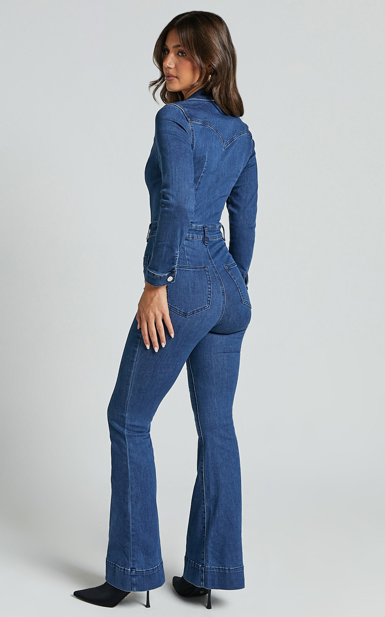 Vivi Jumpsuit - Button Front Wide Leg Denim Jumpsuit in Indigo Wash