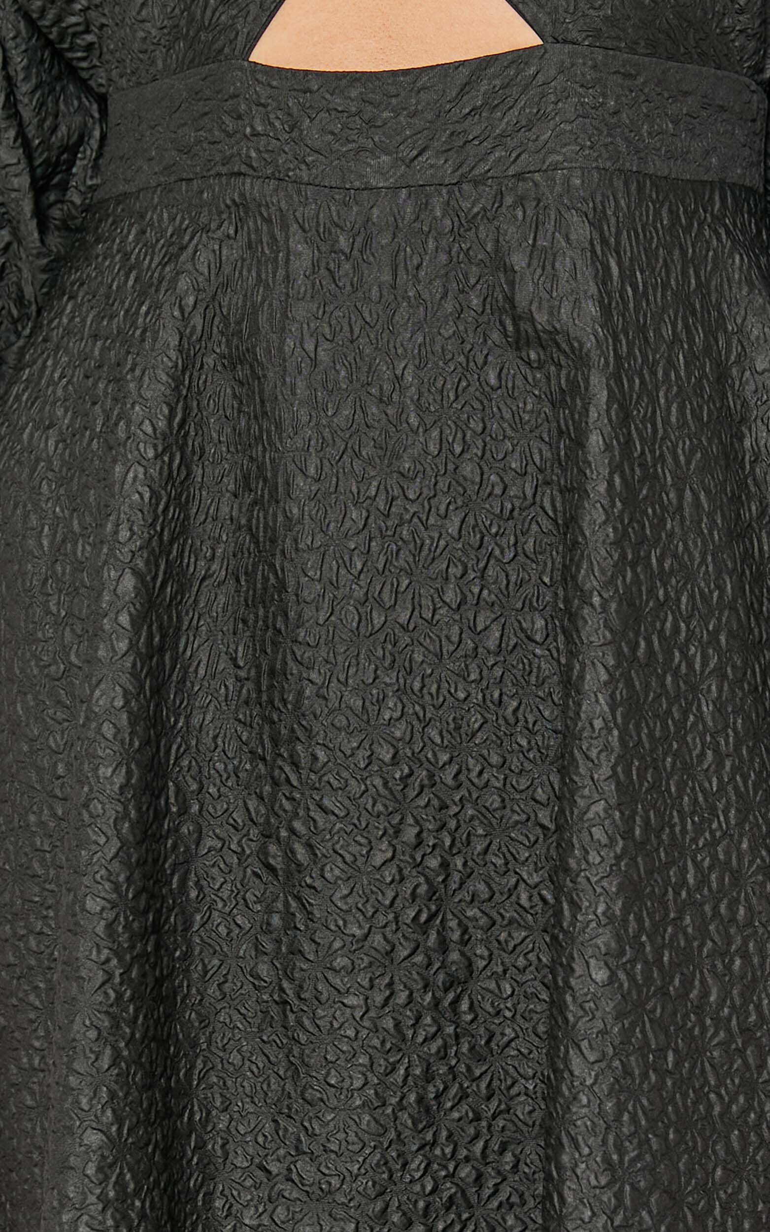 Ashtina Midi Dress - V Neck Cut Out Puff Sleeve Dress in Black