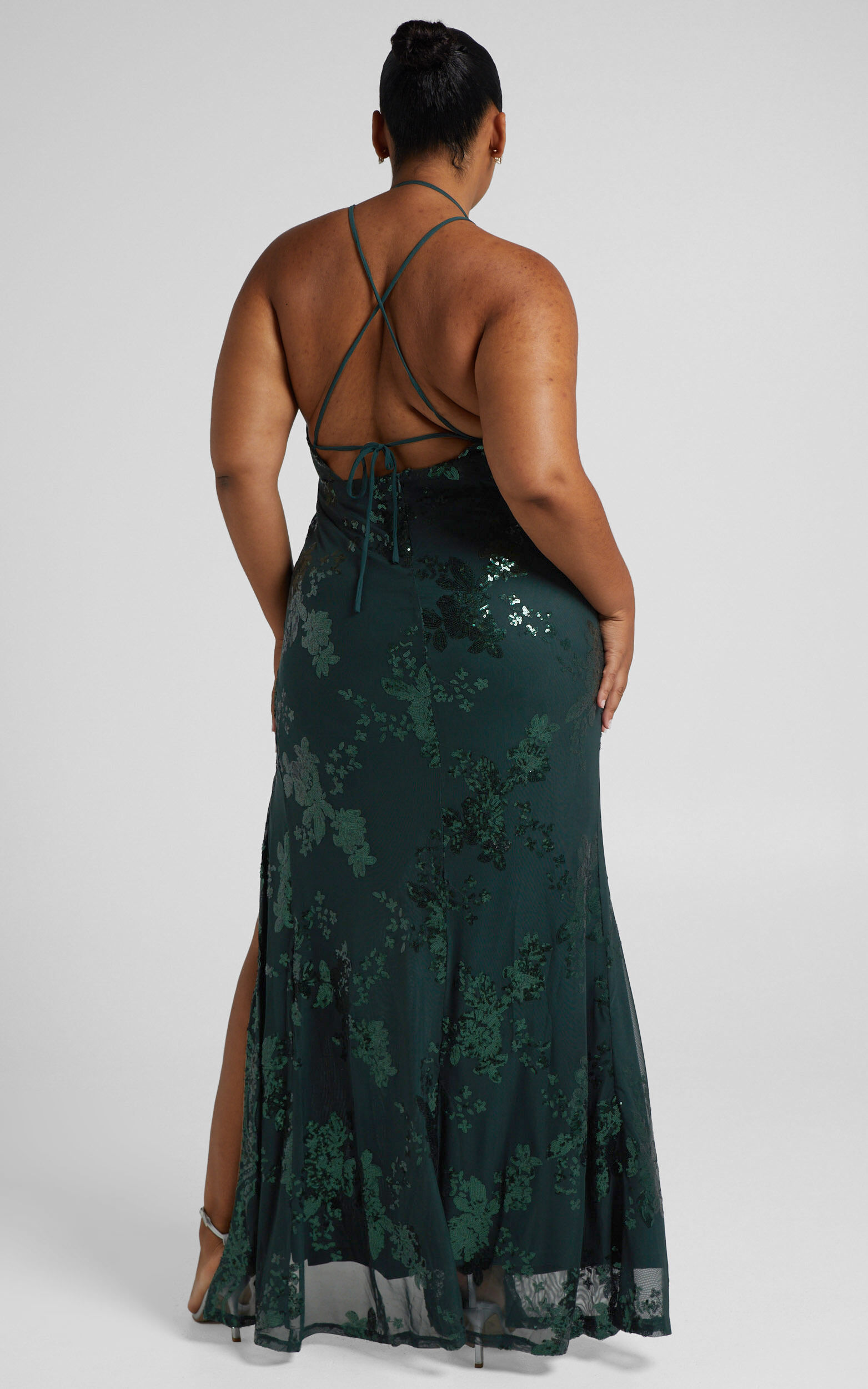 Out Till Dawn Maxi Dress - Thigh Split Dress in Emerald Sequin