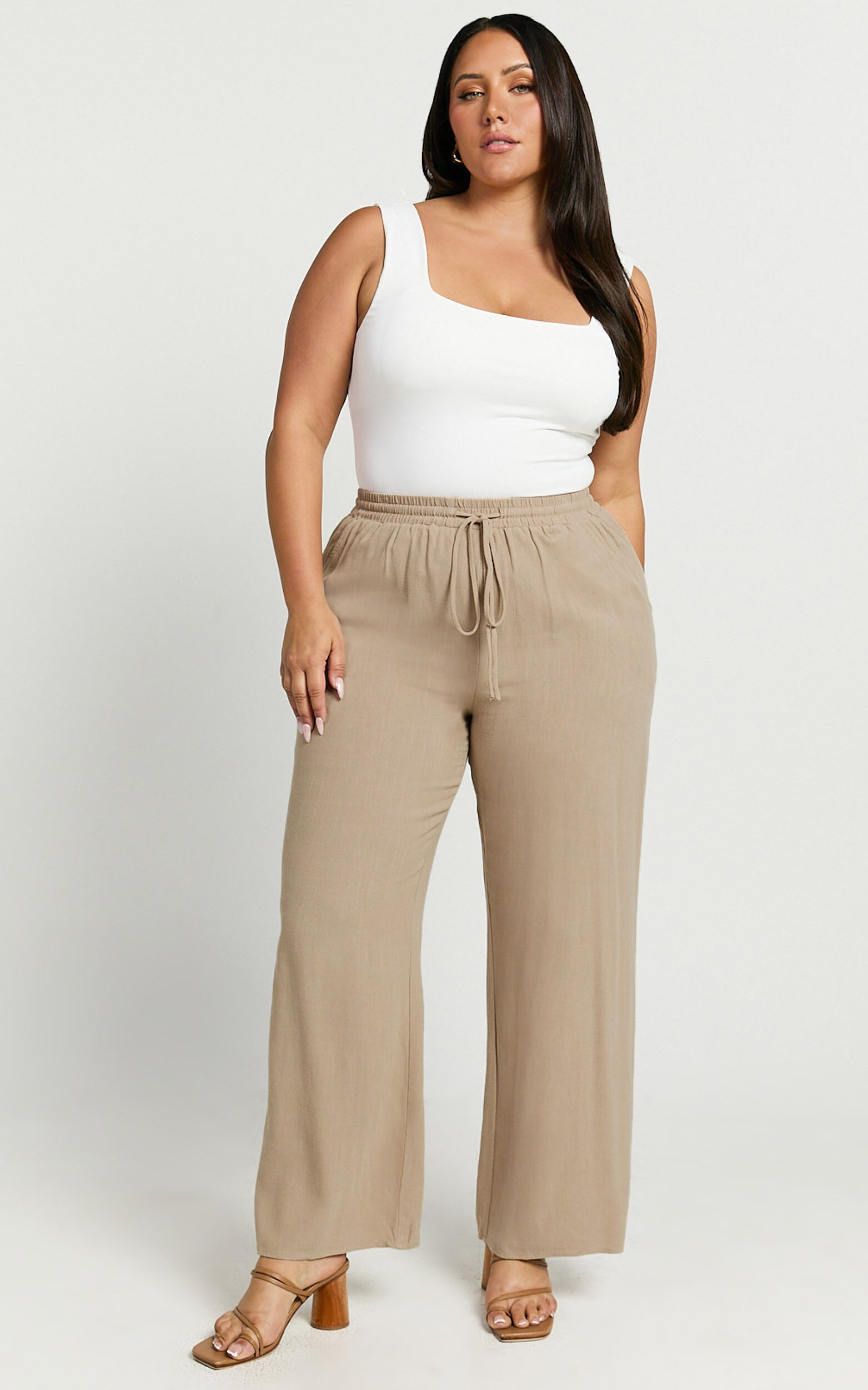 Kala Pants - Mid Waisted Relaxed Elastic Waist Pants in Sand