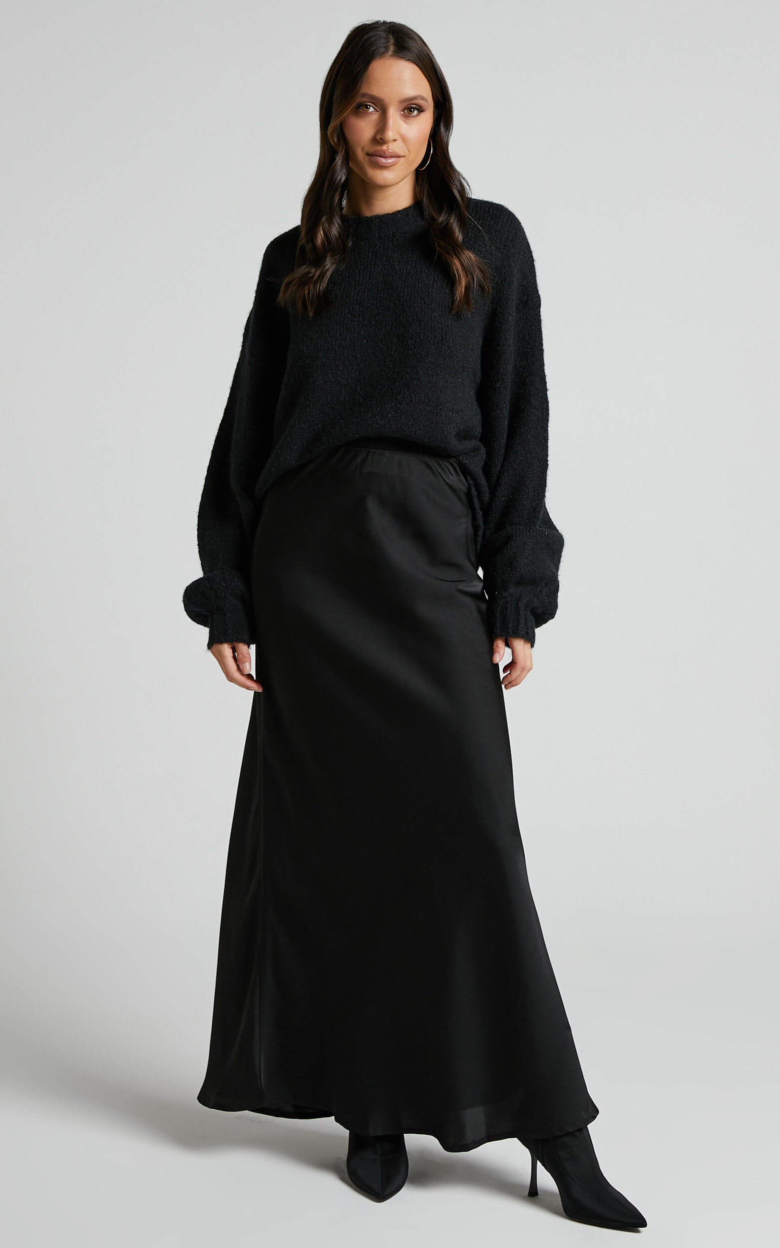 Amari Maxi Skirt - High Waisted Bias Cut Skirt in Black