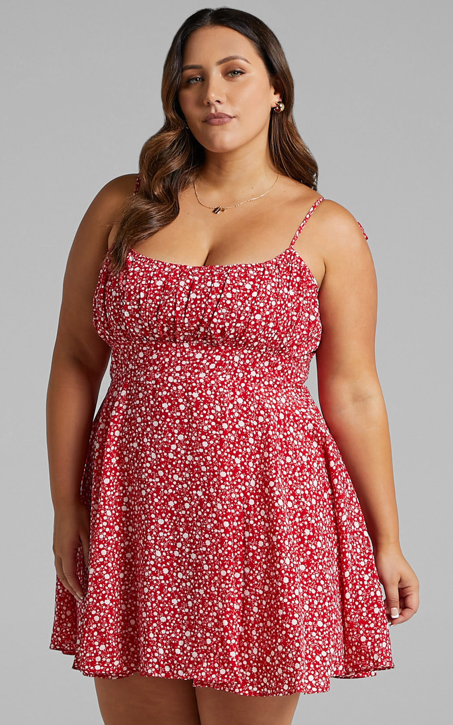 Summer Jam Mini Dress - Strappy Slip Dress in Red Floral Print