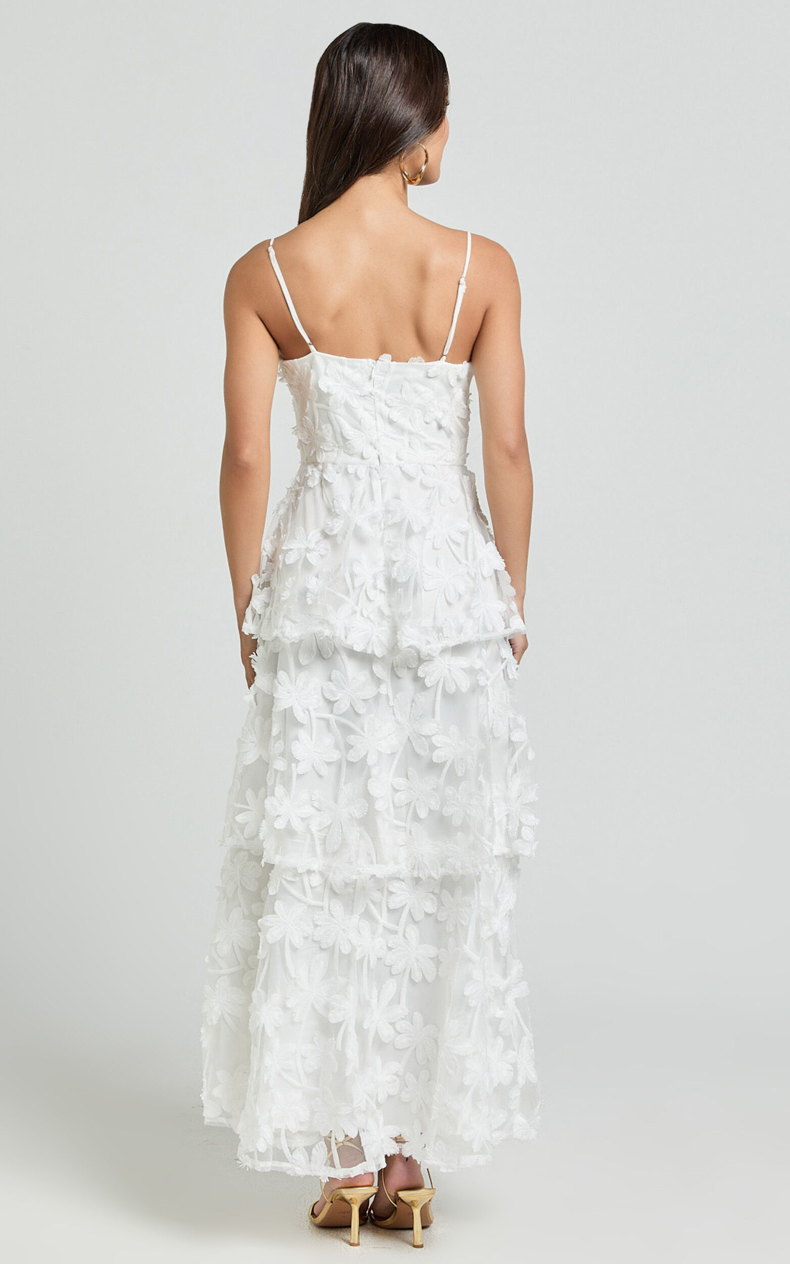 Cecilia Midi Dress - Strappy Straight Layered Dress in White