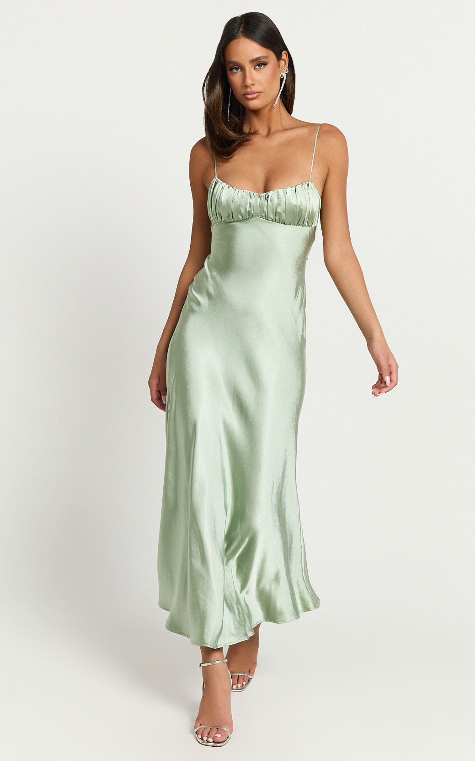 Jonalyn Midi Dress - Open Back Detailing Slip Dress in Sage