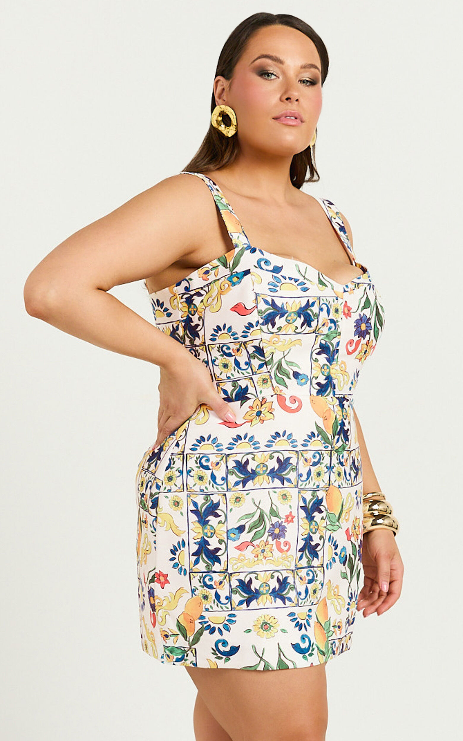 Janice Mini Dress - Square Neckline Dress in Positano Print