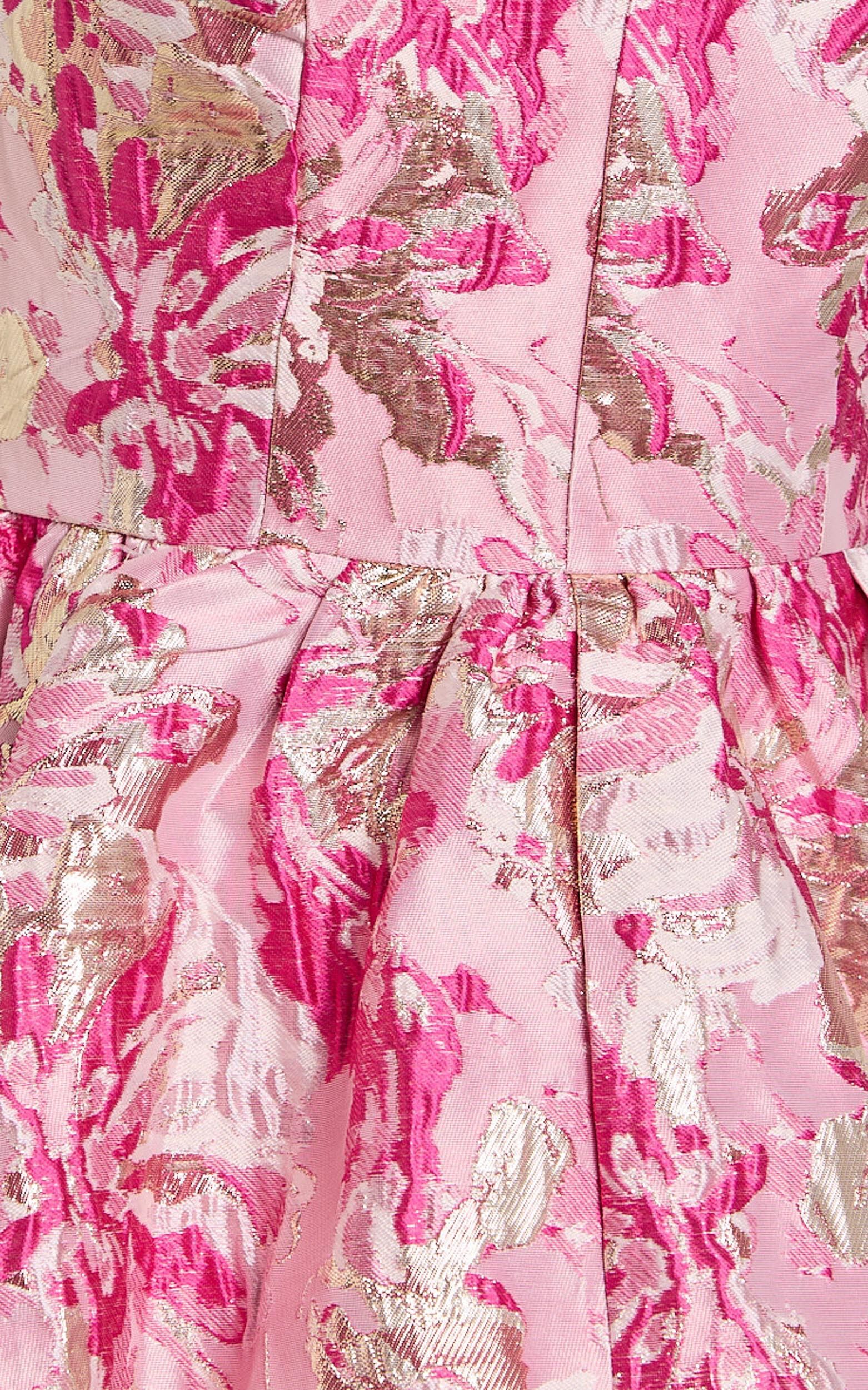 Helina Mini Dress - Strappy Plunge Jacquard Dress in Light Pink