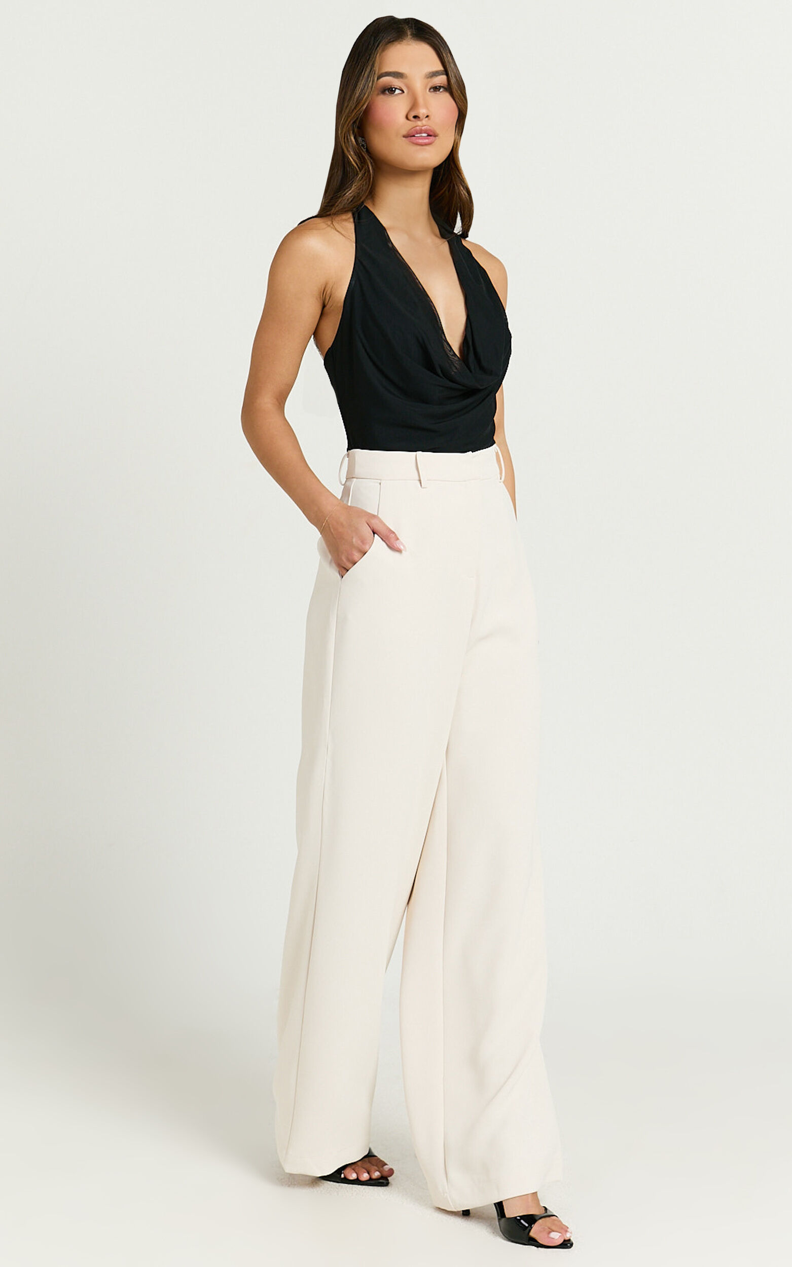 Bonnie Pants - High Waisted Tailored Wide Leg Pants in Bone