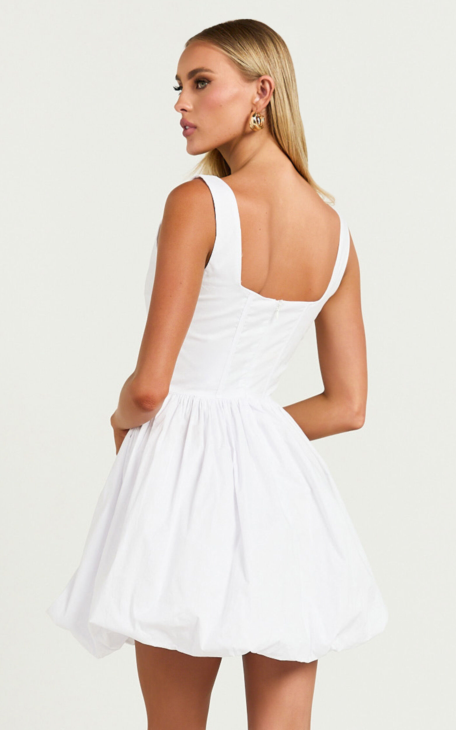 Brianda Mini Dress - Corset Bodice Bubble Hem Dress in White