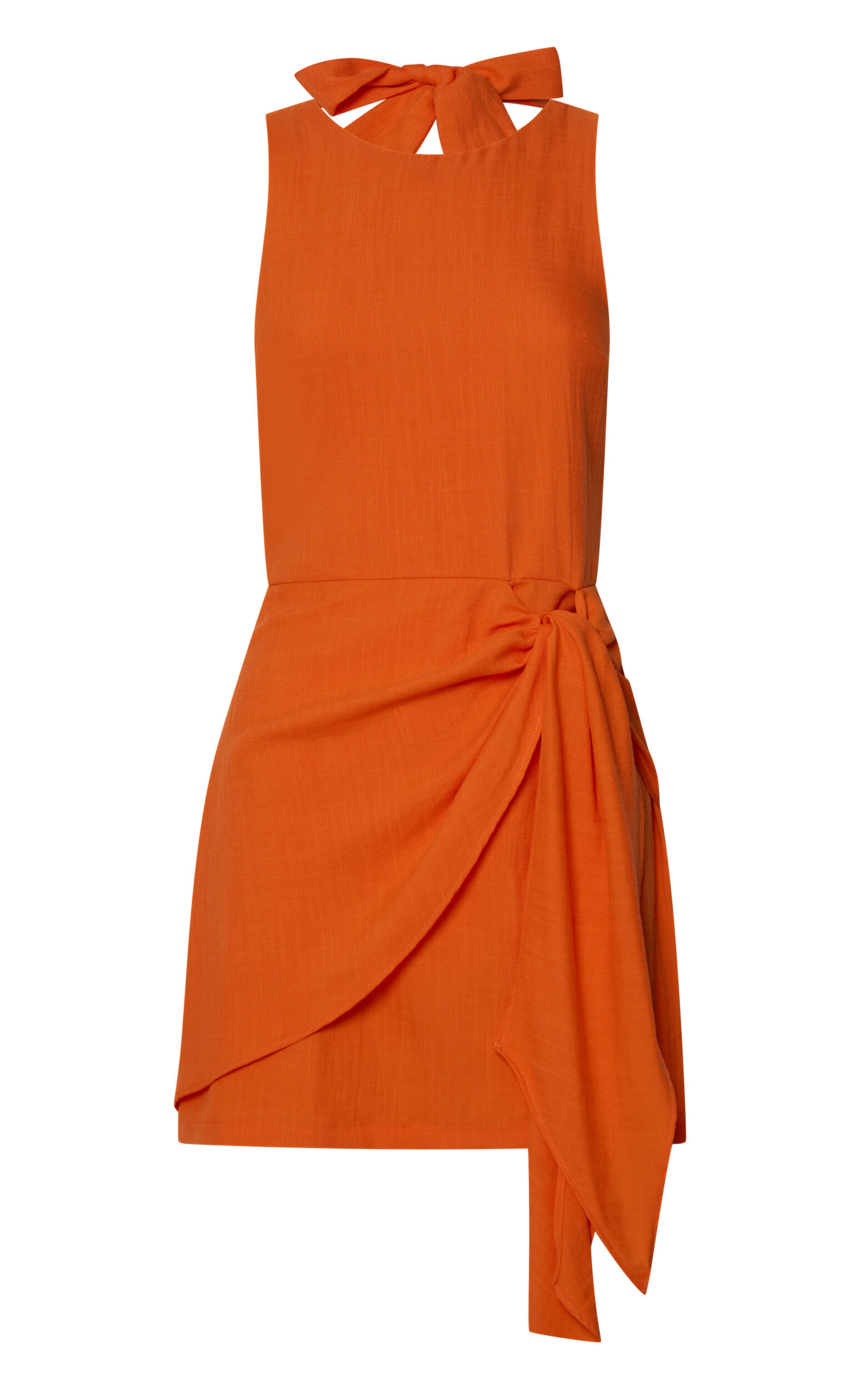 Aoife Mini Linen Dress - Sleeveless Scoop Neck Wrap Dress in Orange