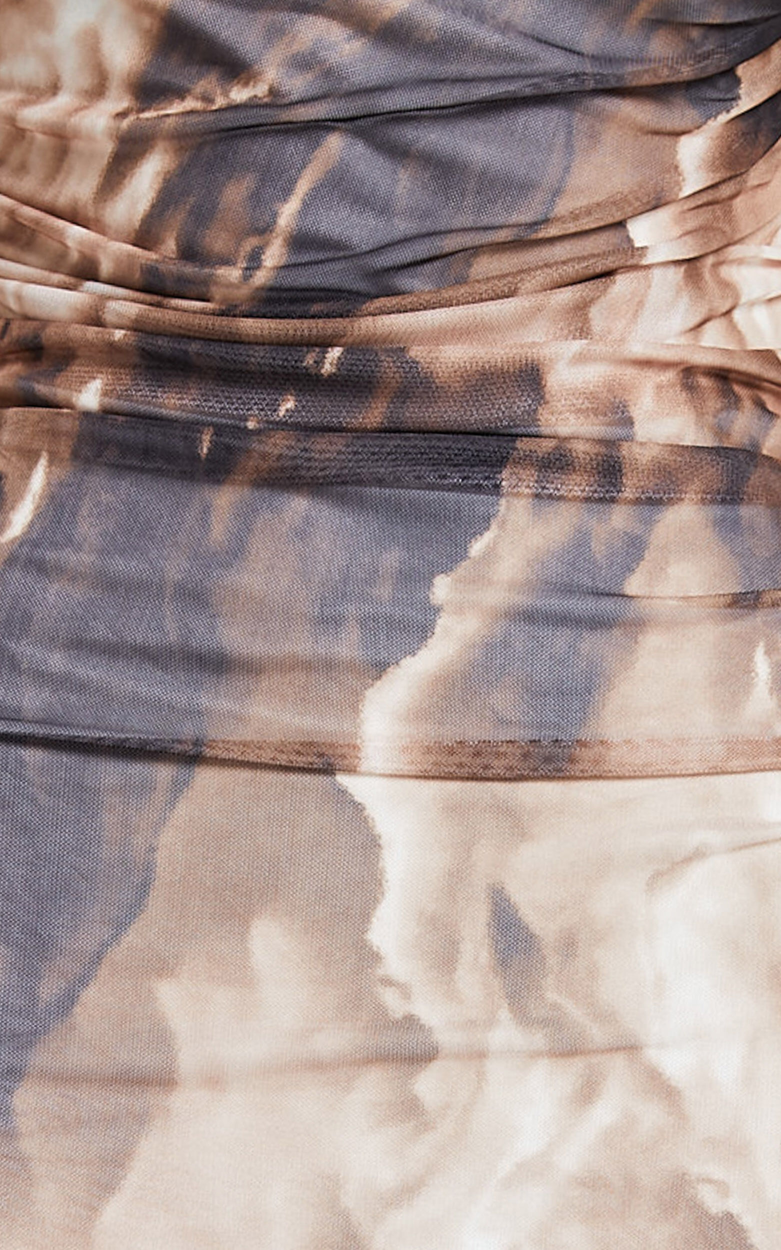 Aimee Midi Dress- Mesh one shoulder ruched dress in Brown