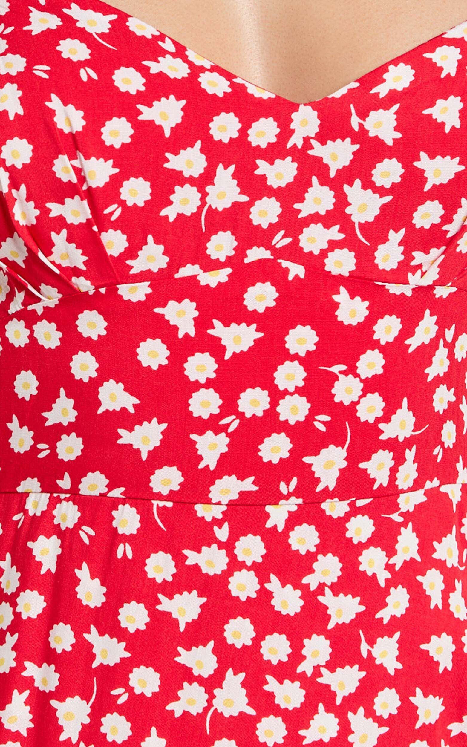 Carlyn Midi Dress - Sweetheart Puff Sleeve Wrap Dress in Red Floral