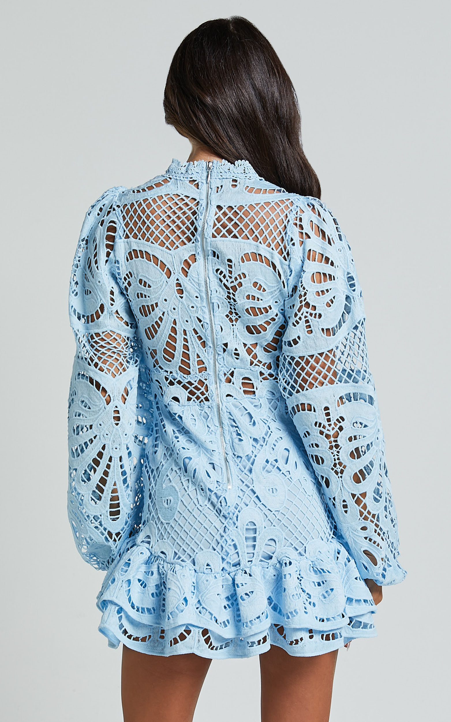 Kiss Me Now Mini Dress - Long Puff Sleeve Dress in Soft Blue