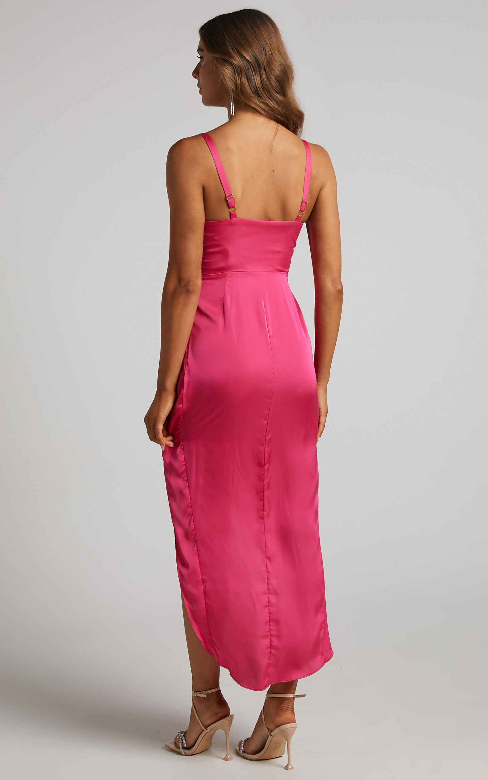 Cirilla Midi Dress - Thigh Split Corset Panelled Dress in Pink