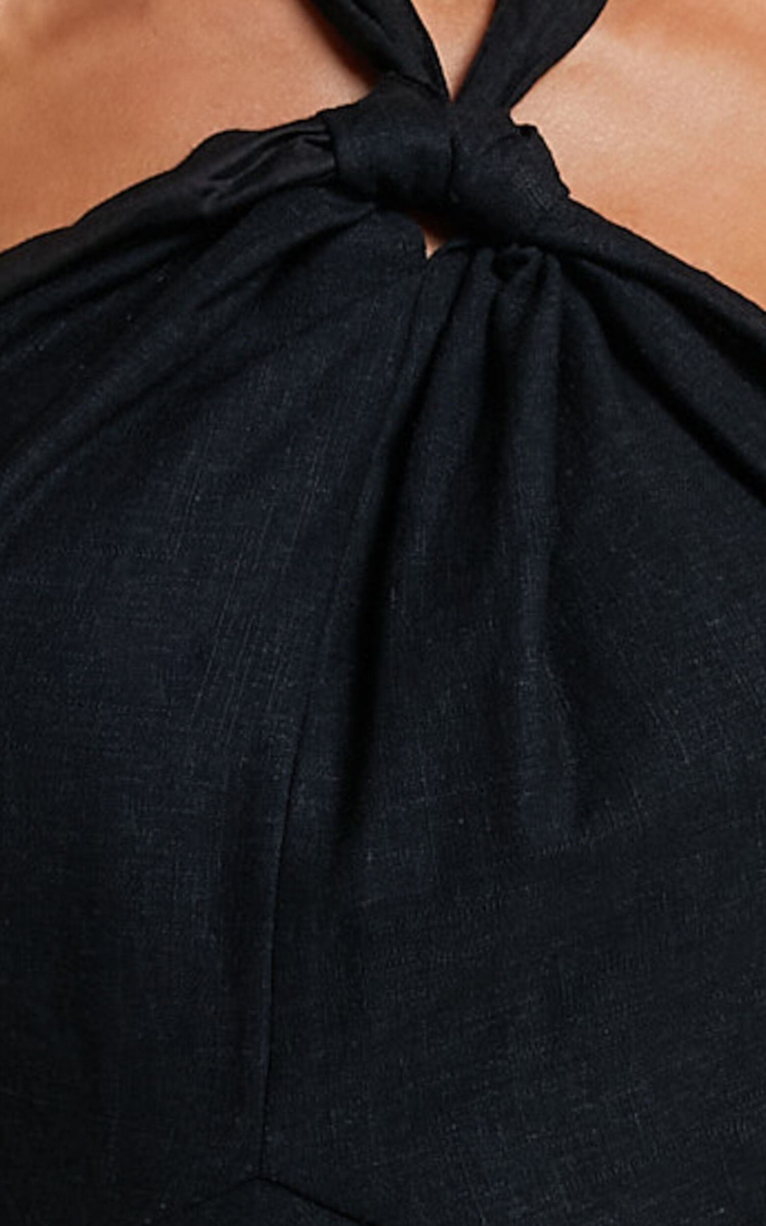 Louie Mini Dress - Linen Halter Neck Dress in Black