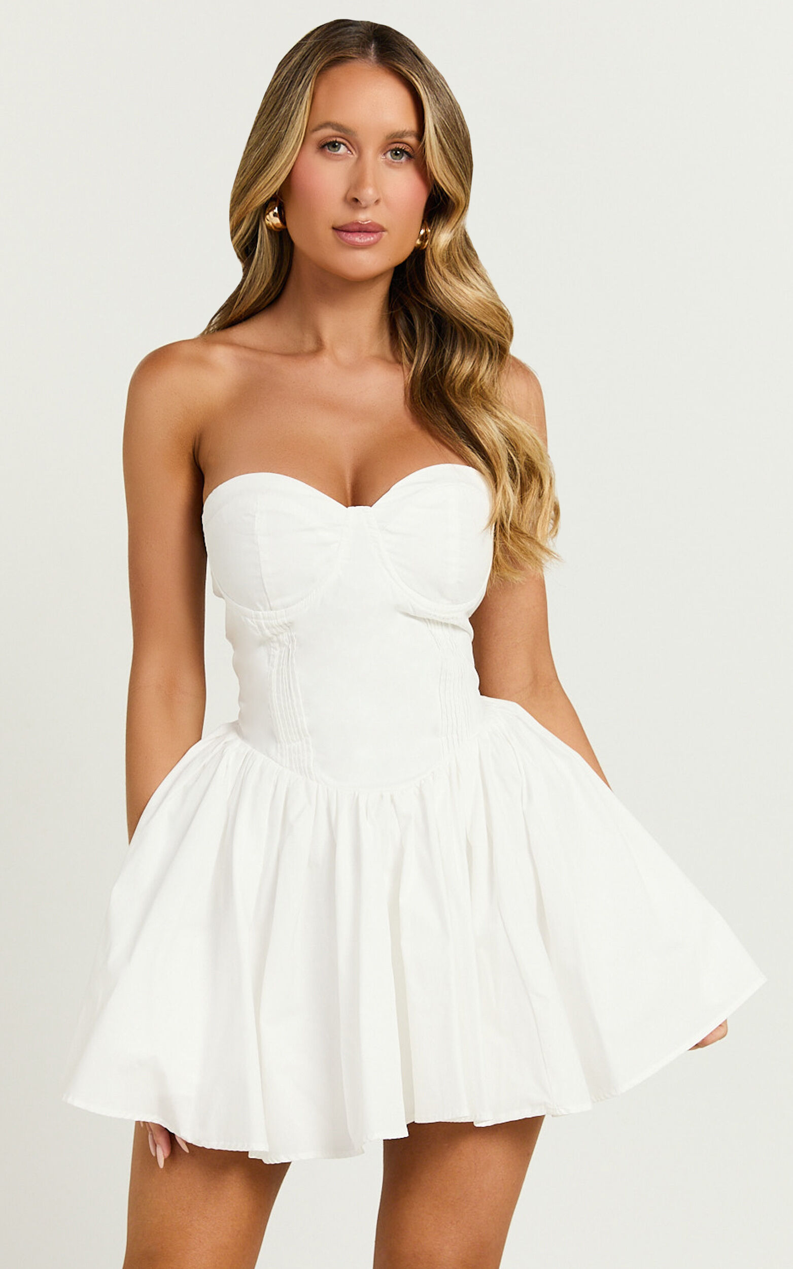 Suzanna Mini Dress - Strapless Pleat Full Skirt Mini in White