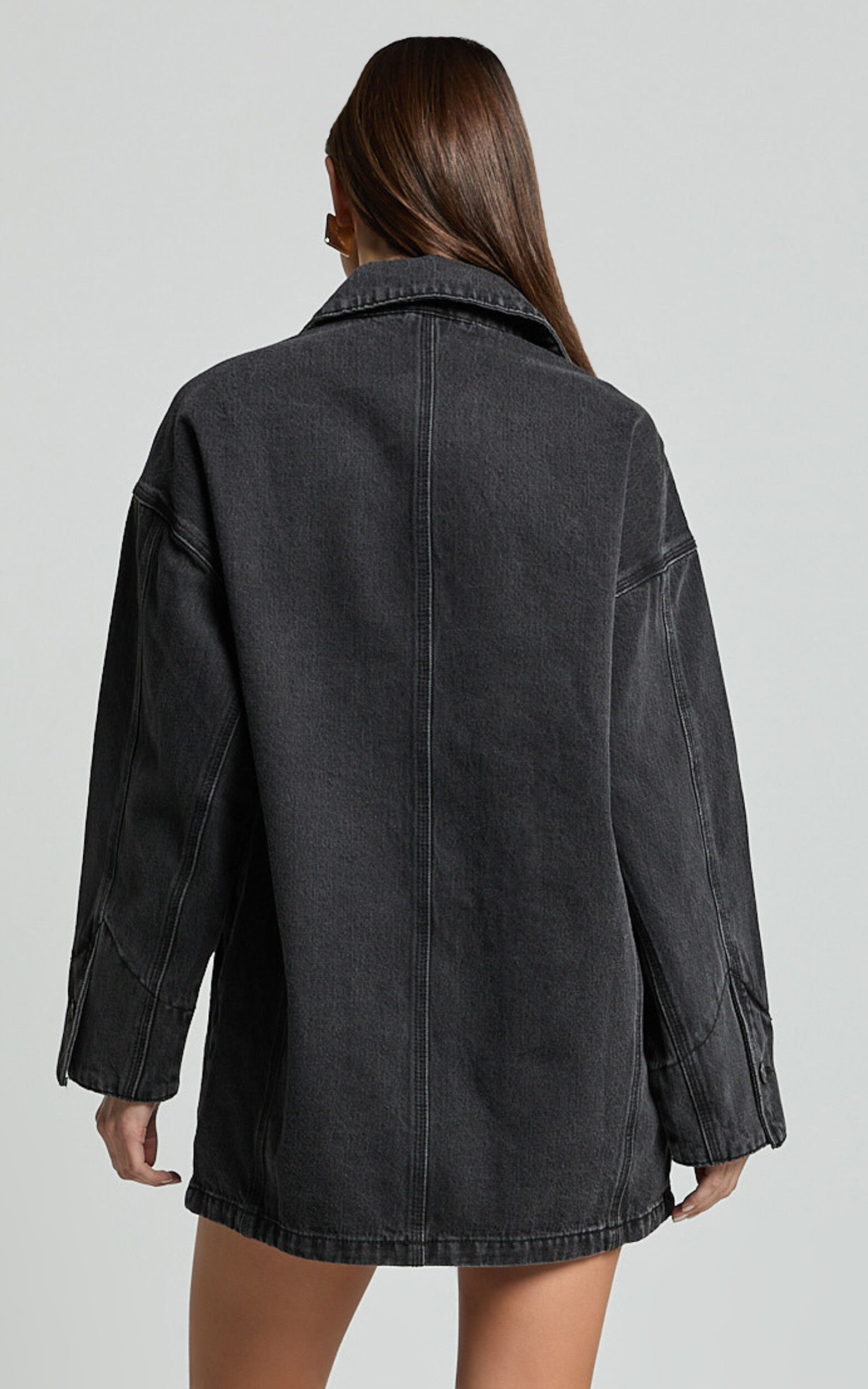 Harlow Jacket - Oversized Long Sleeve Denim Jacket in Black Wash
