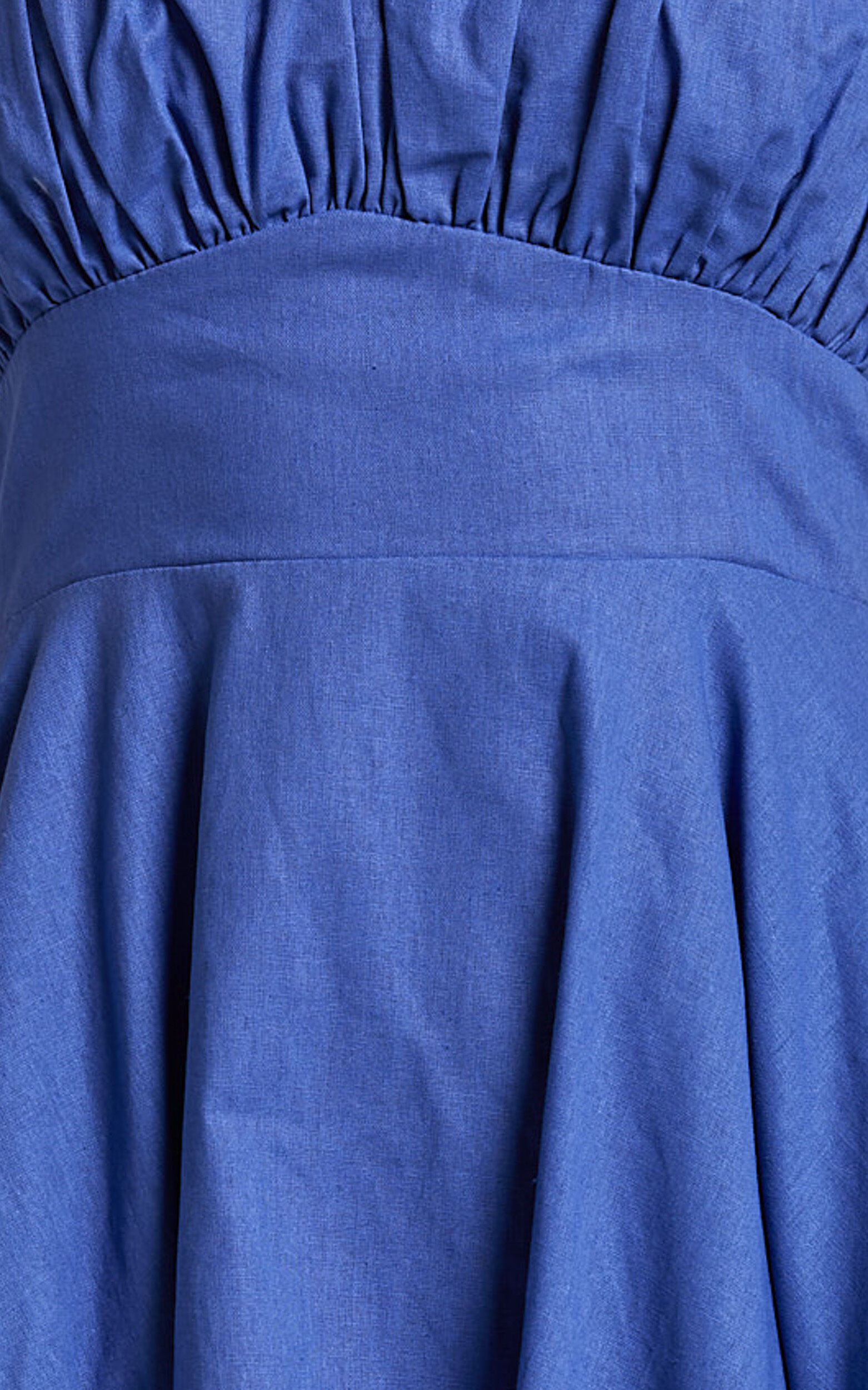 Leuven Mini Dress - Linen Look Empire Waist Dress in Blue