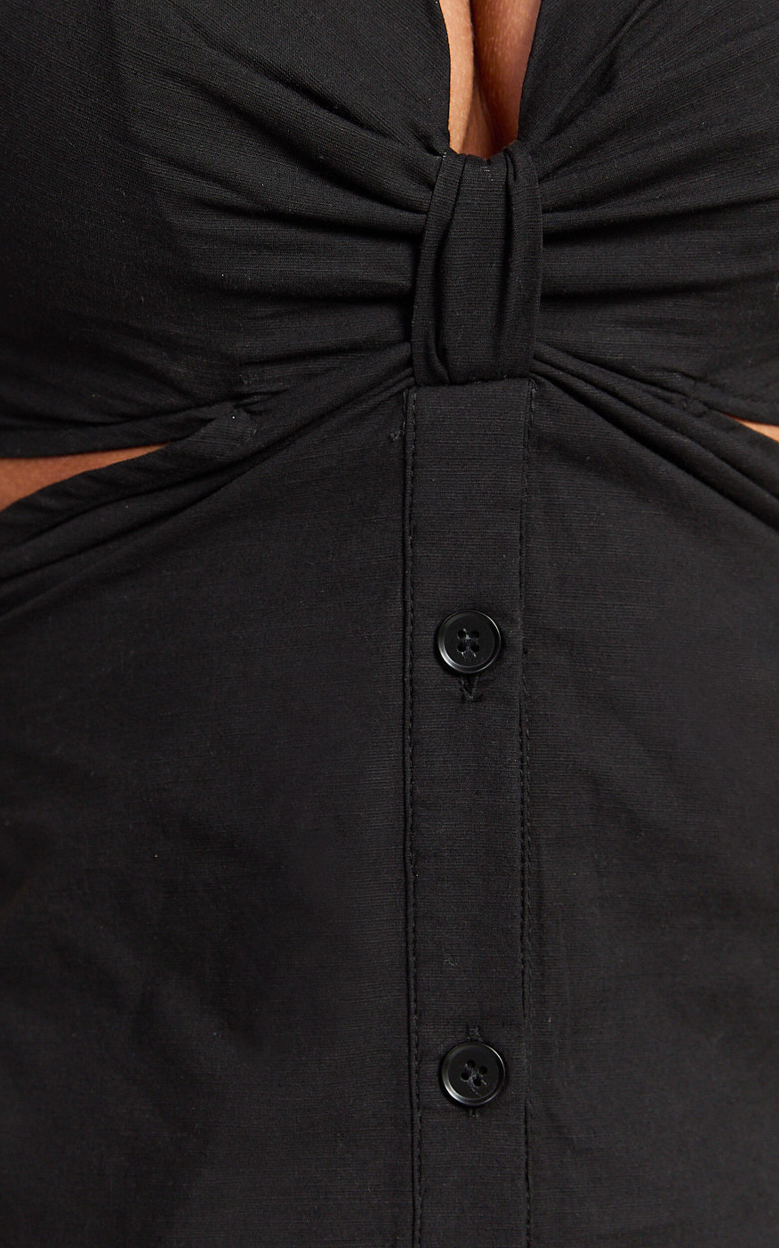 Aeryn Midi Dress - Front Twist Cut Out Shirt Dress in Black