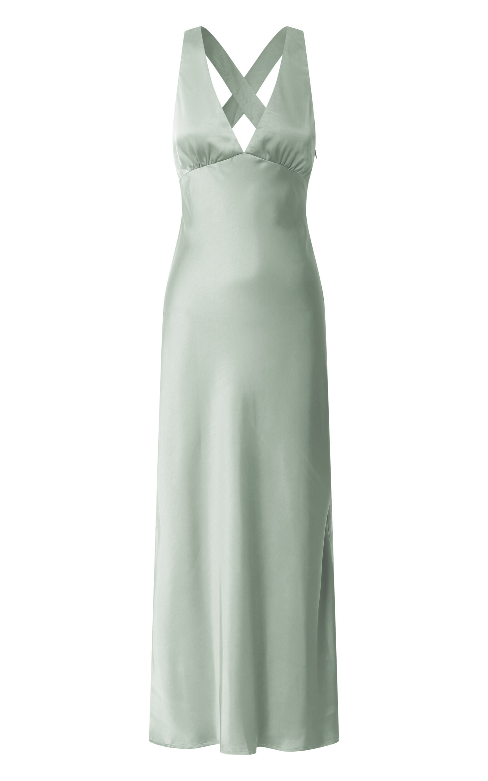 Khalani Midi Dress - Deep V Neck Satin Slip Dress in Sage