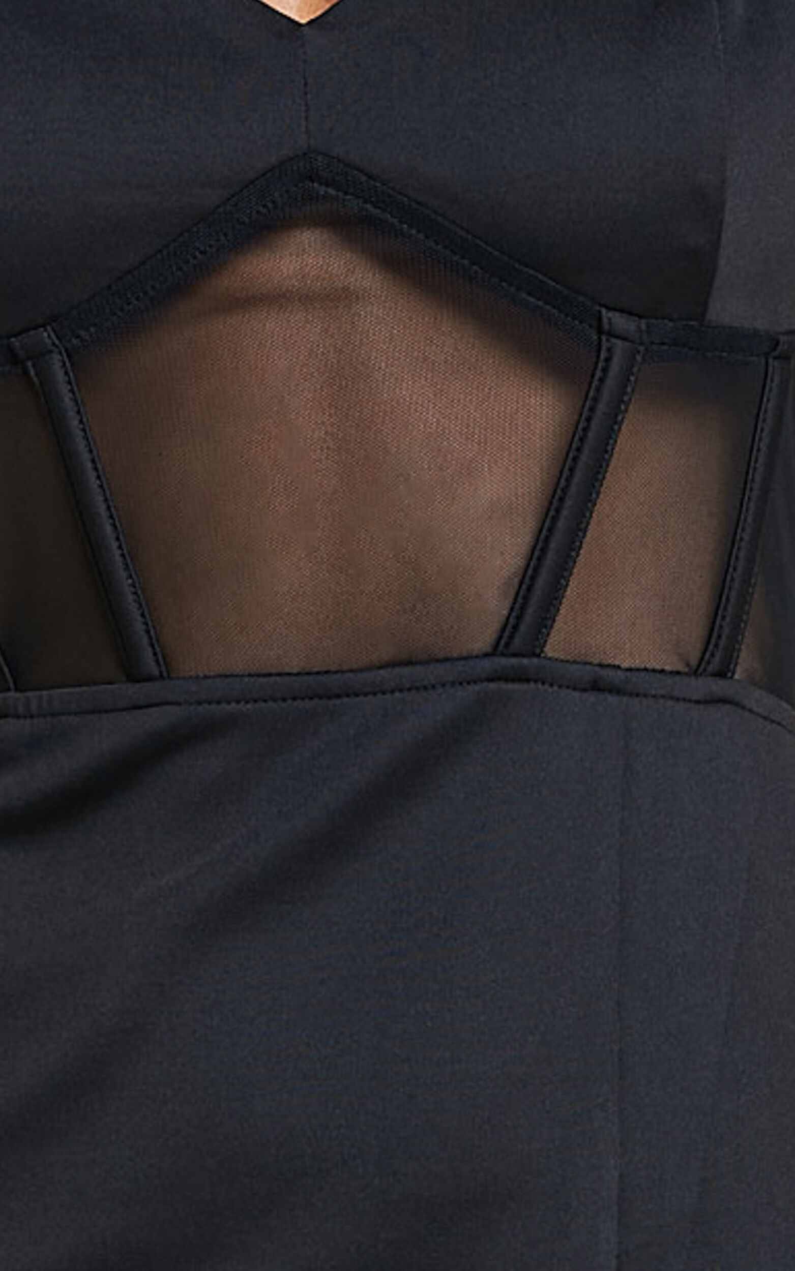 Perrie Midi Dress - Mesh Corset Dress in Black