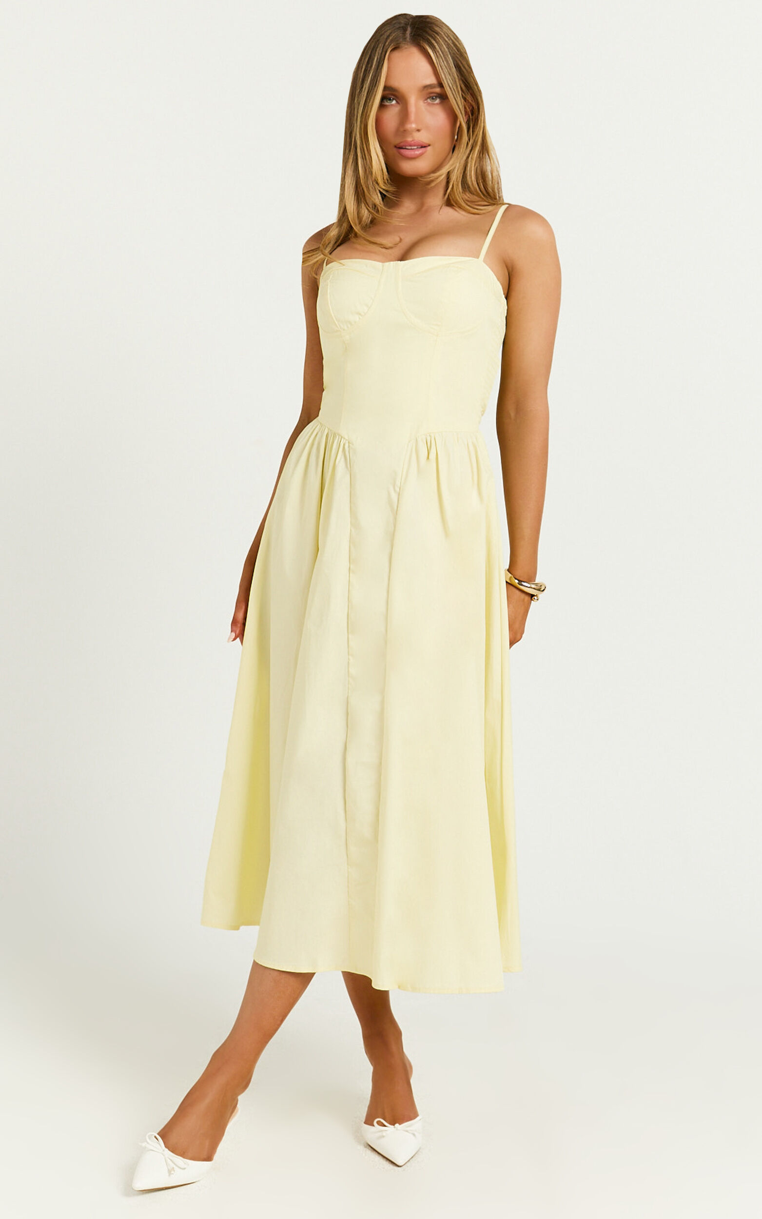 Mhissa Midi Dress - Sweetheart Neck  Fit & Flare Dress in Lemon