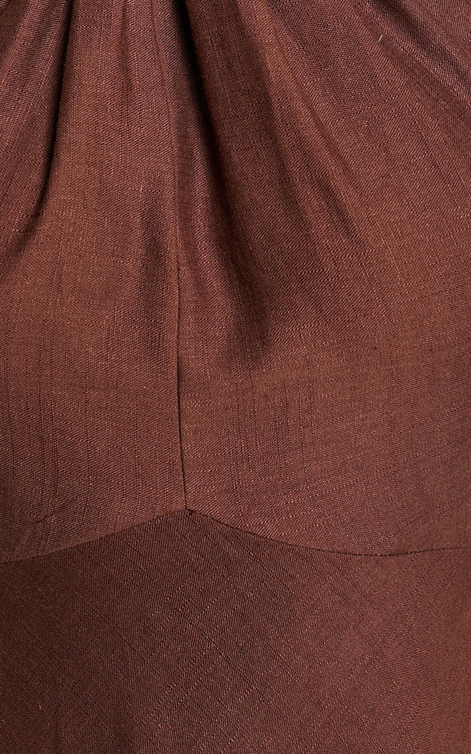 Louie Mini Dress - Linen Halter Neck Dress in Chocolate