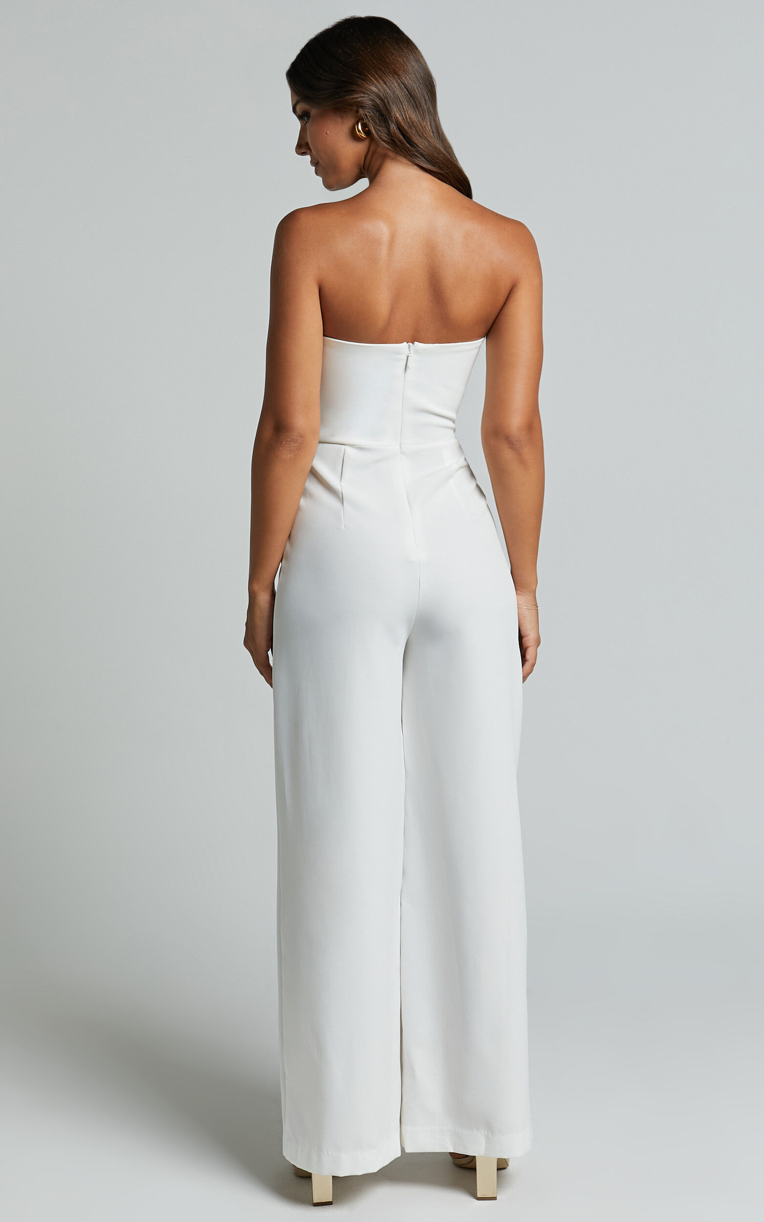 Stacey Jumpsuit - Strapless Cowl Wide Leg Jumpsuit in Off White
