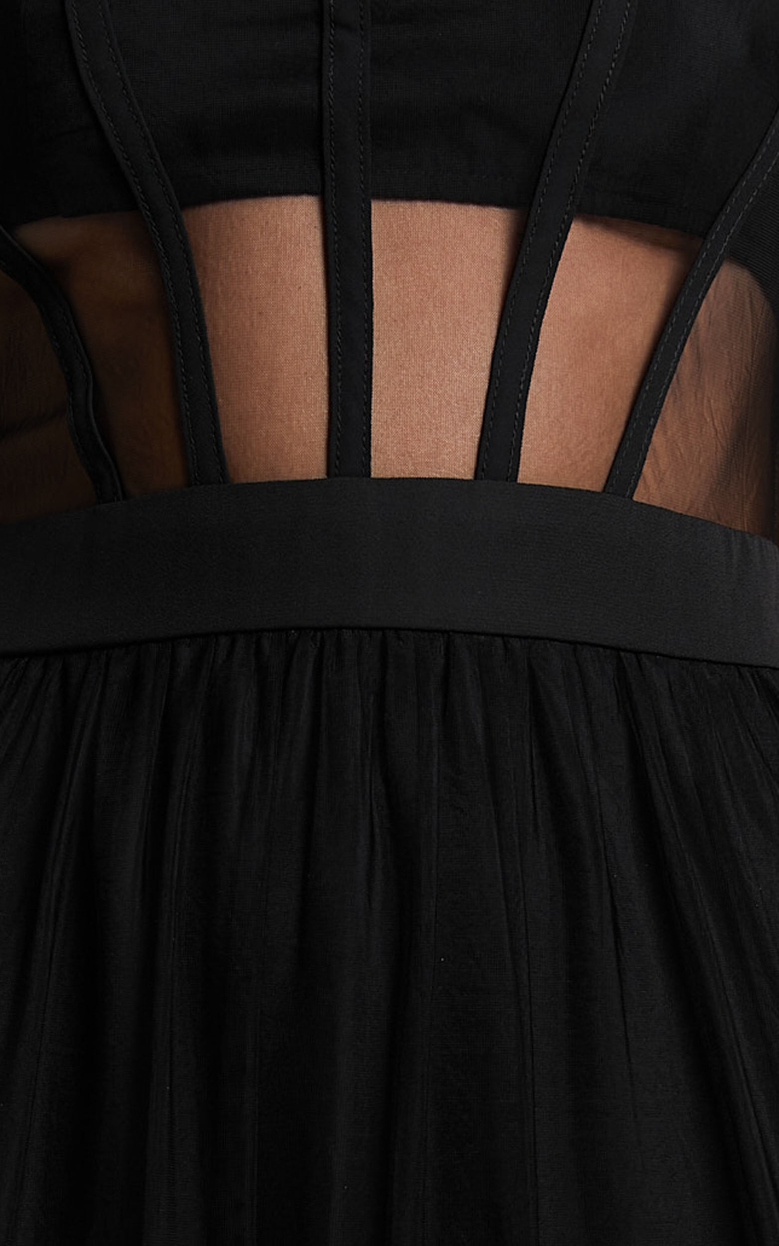 Evelynn Maxi Dress - Sweetheart Corset Bodice Fit & Flare Tiered in Black