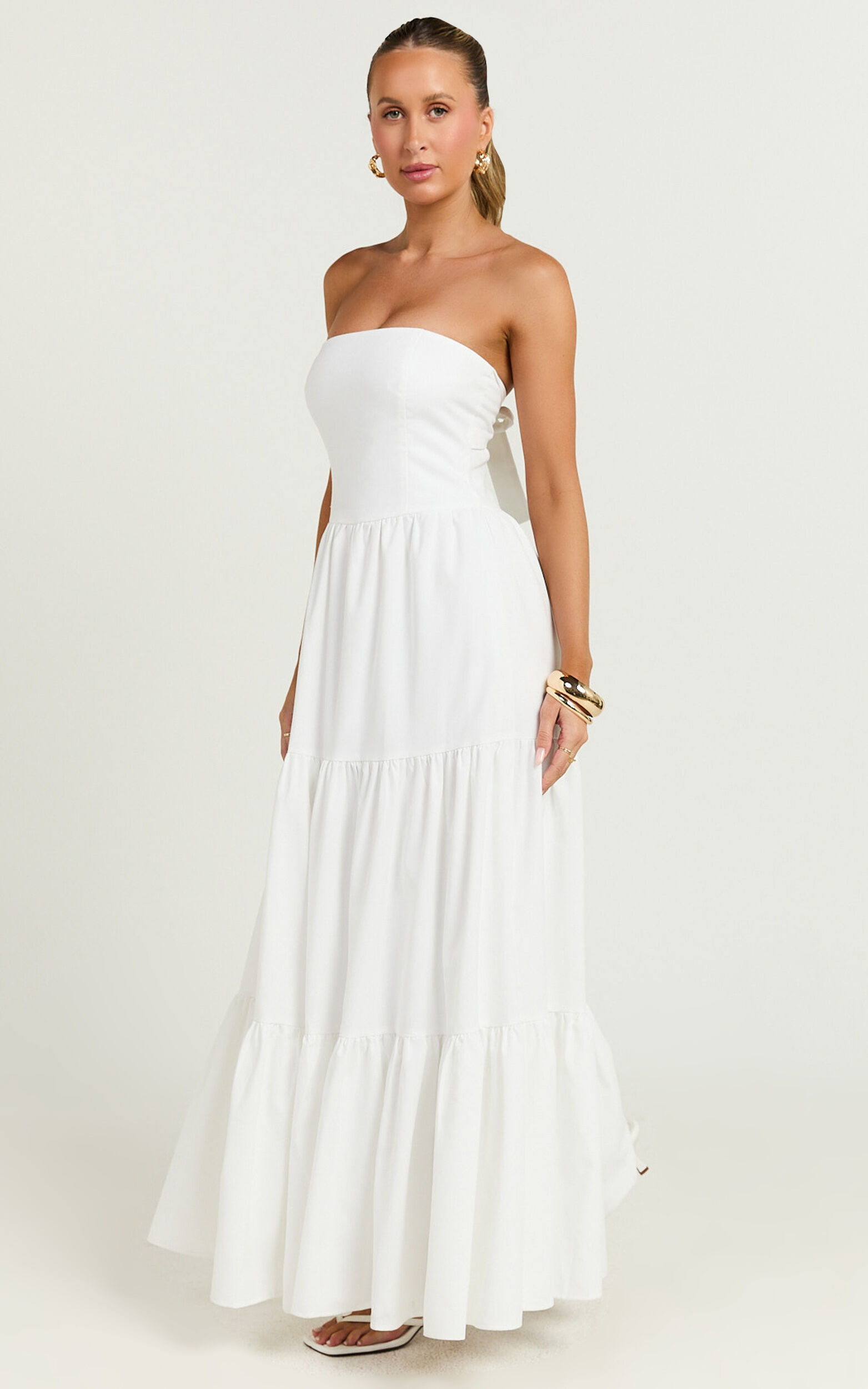 Trish Maxi Dress - Strapless Tiered Dress in White