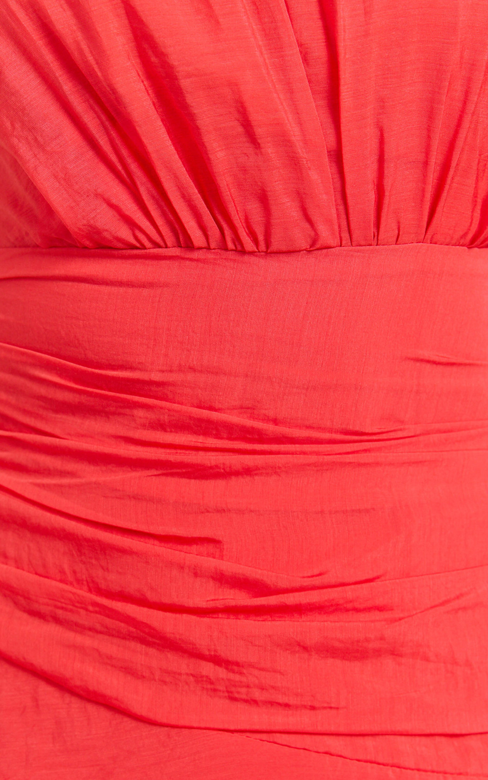 Eugenia Midi Dress - One Shoulder Fit and Flare Layered Dress in Red