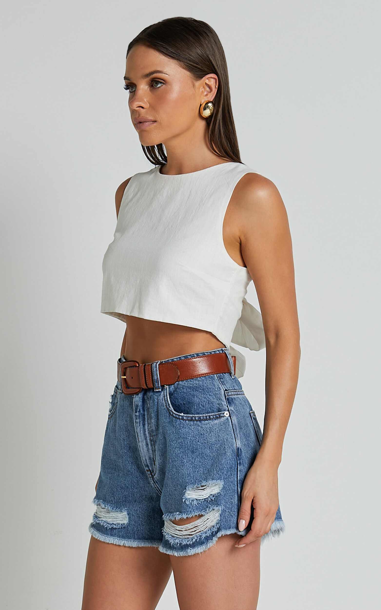 Mindae Shorts - Recycled Cotton Ripped Denim Shorts in Blue