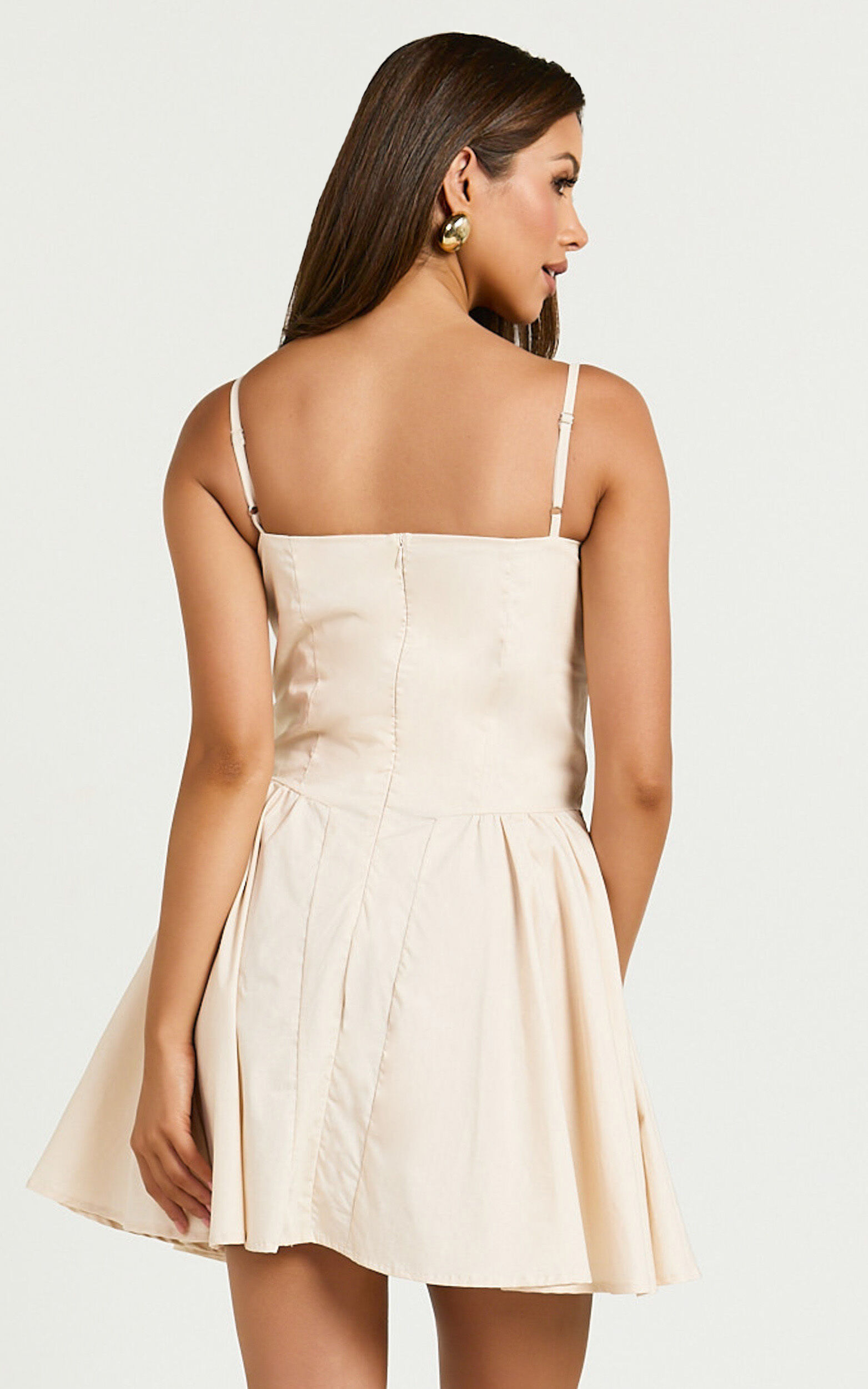 April Mini Dress - Sweetheart Wide Pleated Dress in Sand