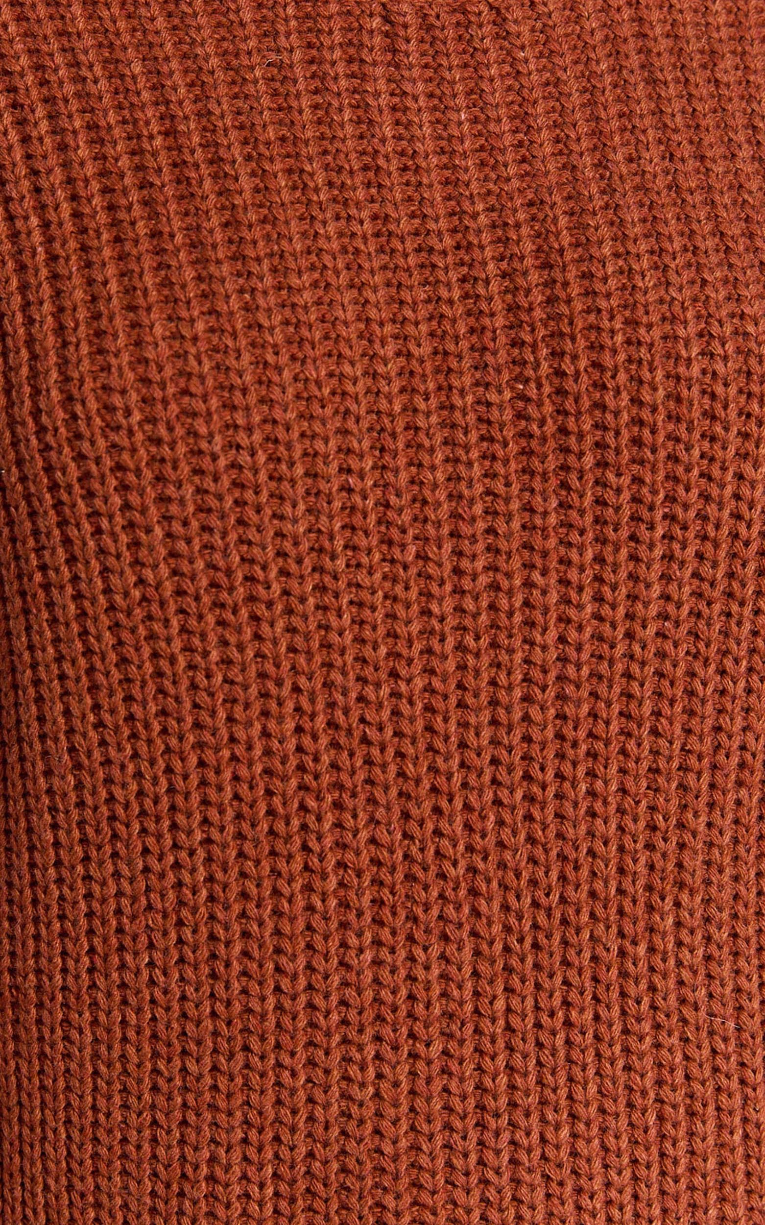 Amalie The Label - Beata Knitted Long Sleeve Midi Dress in Rust