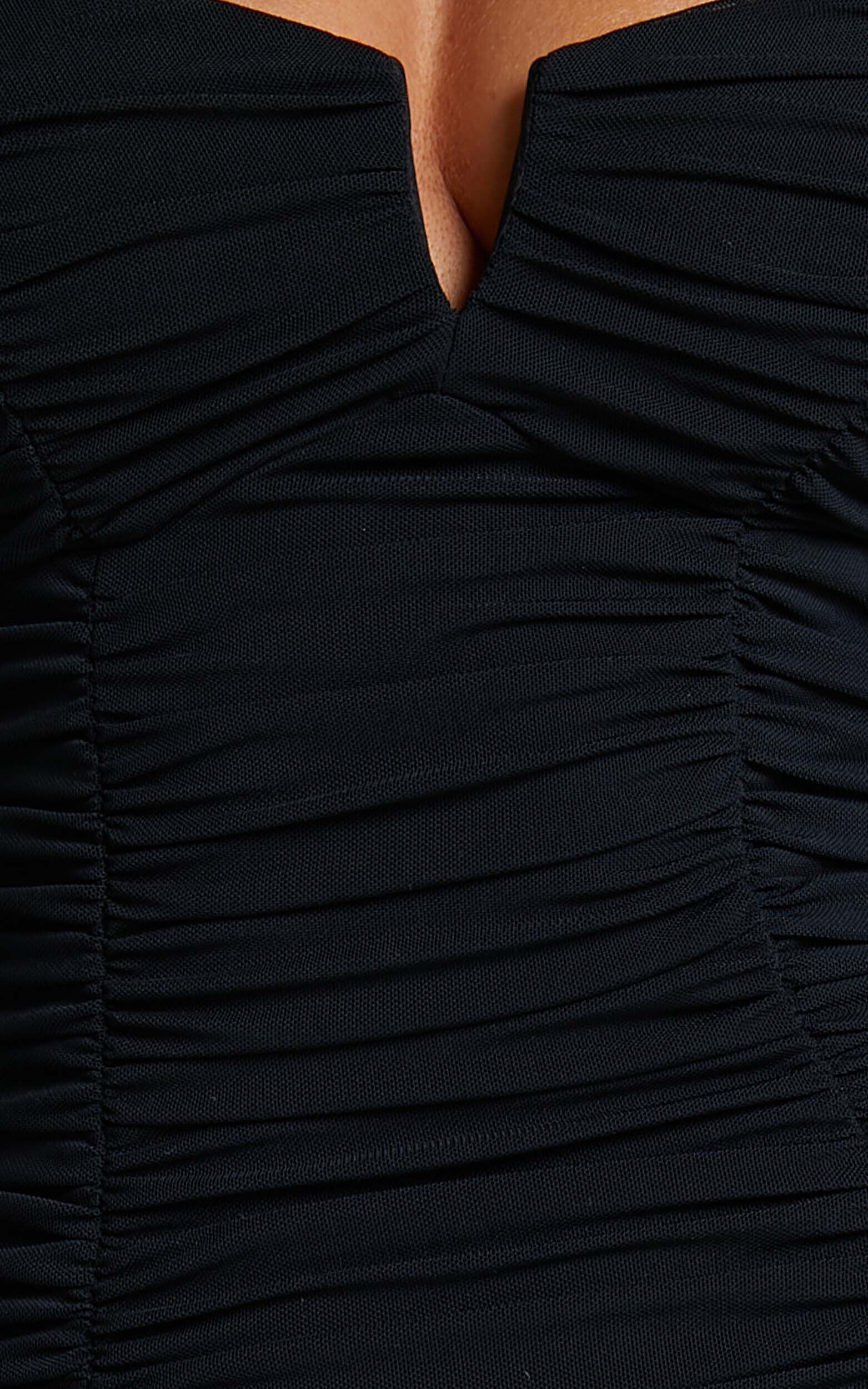 Clydee Mini Dress - Ruched Sweetheart Cut Out Long Sleeve Dress in Black