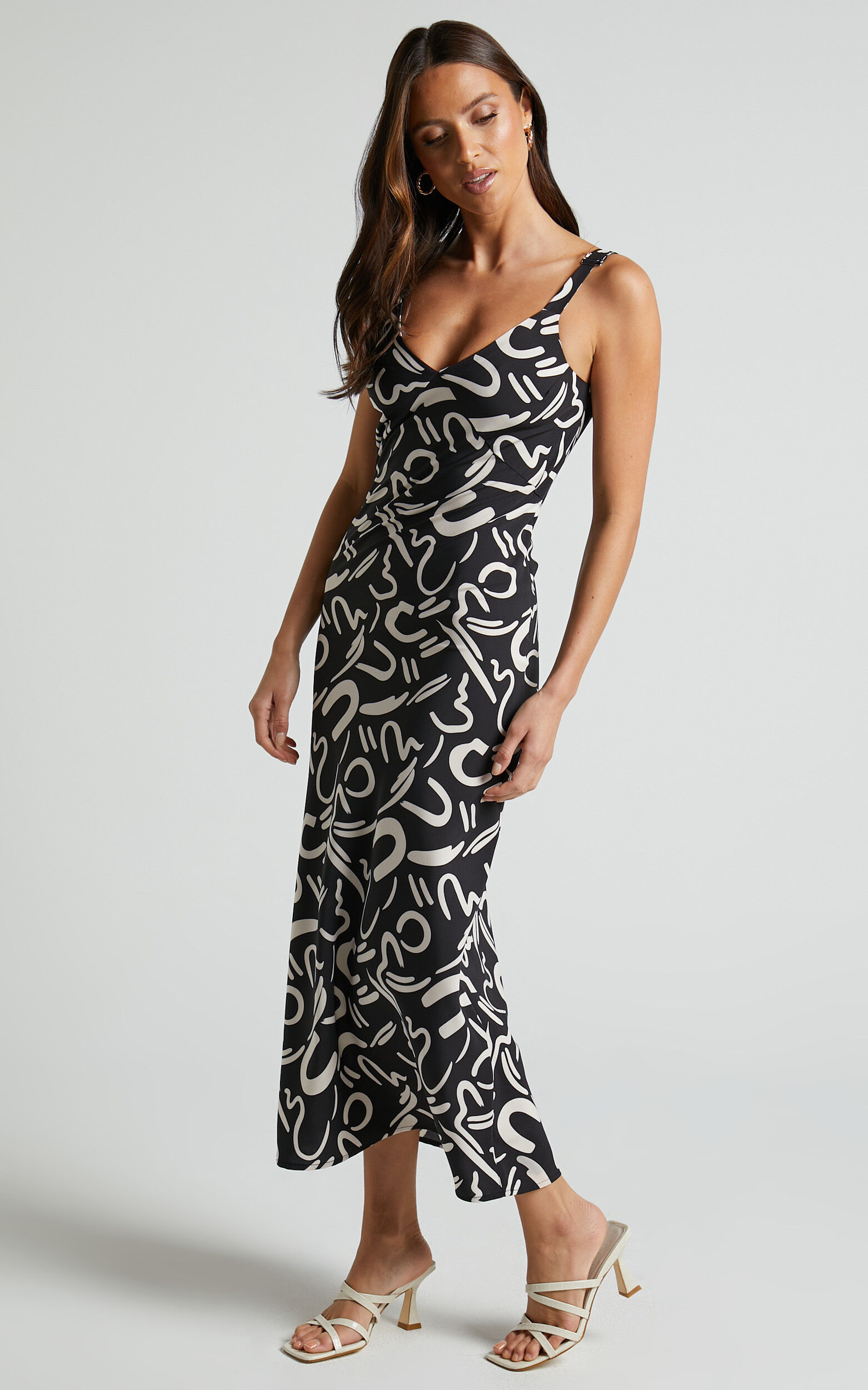 Eden Midi Dress - Wide Strap Slip Dress in Black